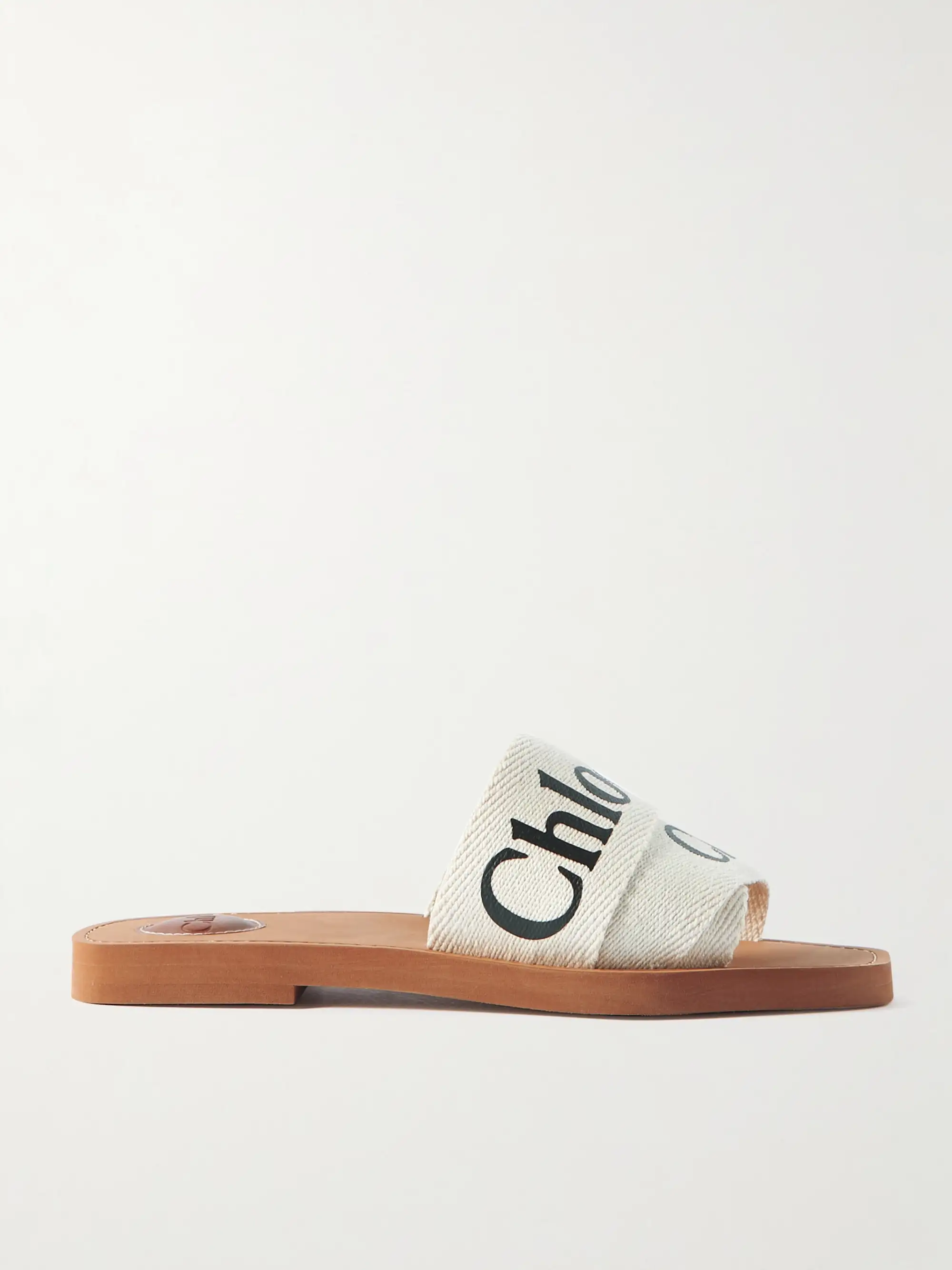 [TOP] Chloe Woody Logo-print Canvas Slides - Beige