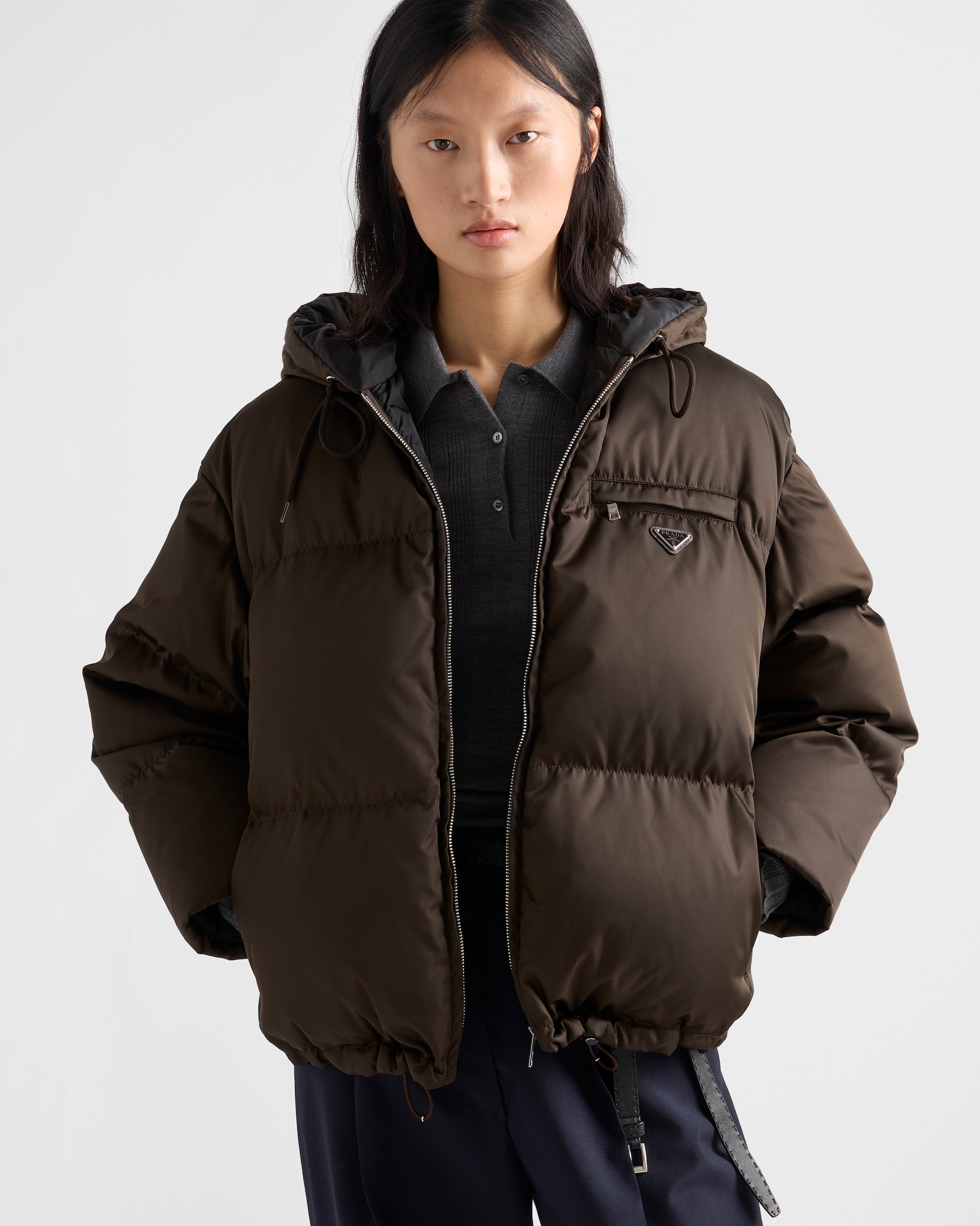 Prada brown Clothing PRADA Top-quality Version Cocoa Brown Re-nylon Down Jacket #378159 View 2 | Nigo Office