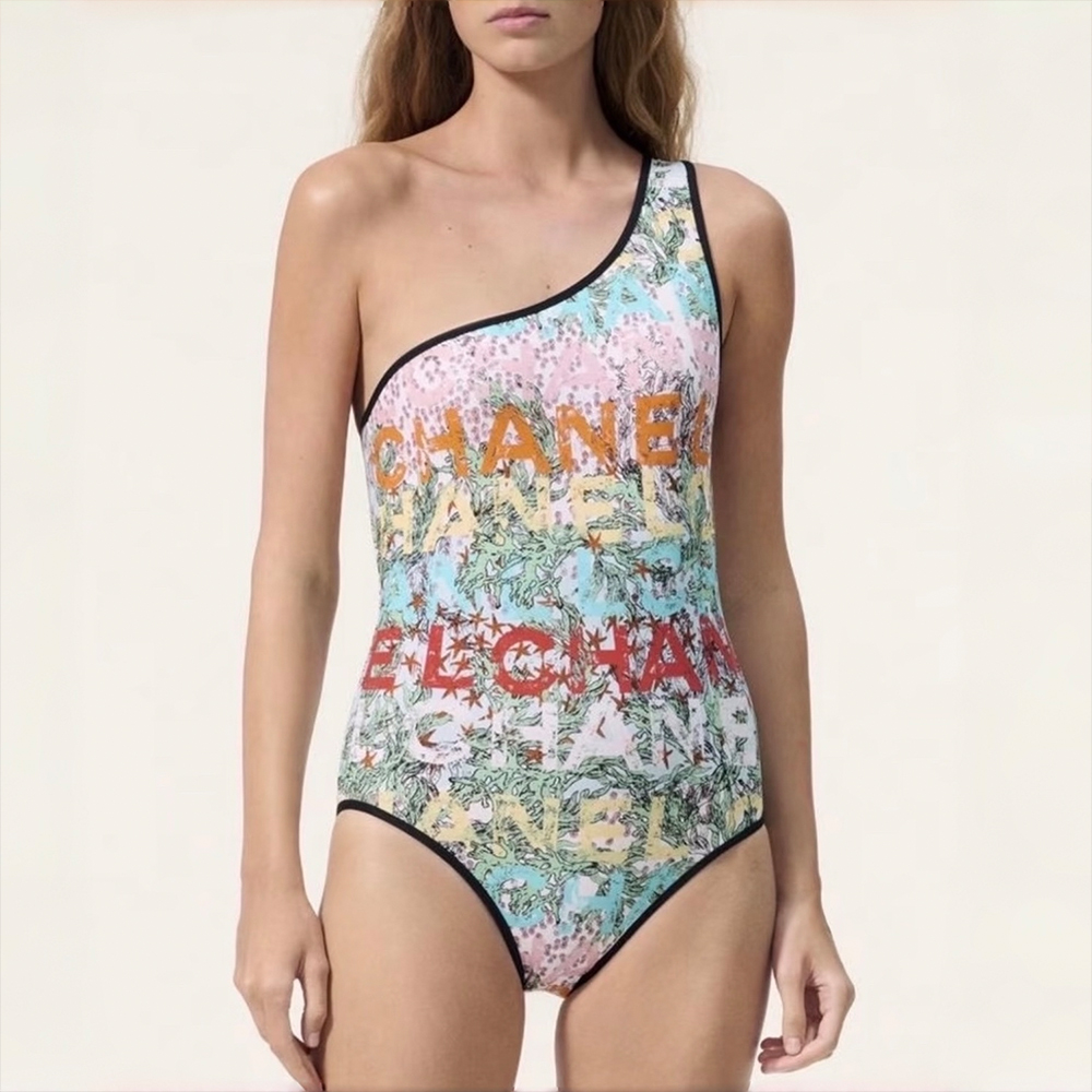 Chanel Clothing Chanel CC Beach Graffiti Off-shoulder Swimsuit#390341 | Nigo Office