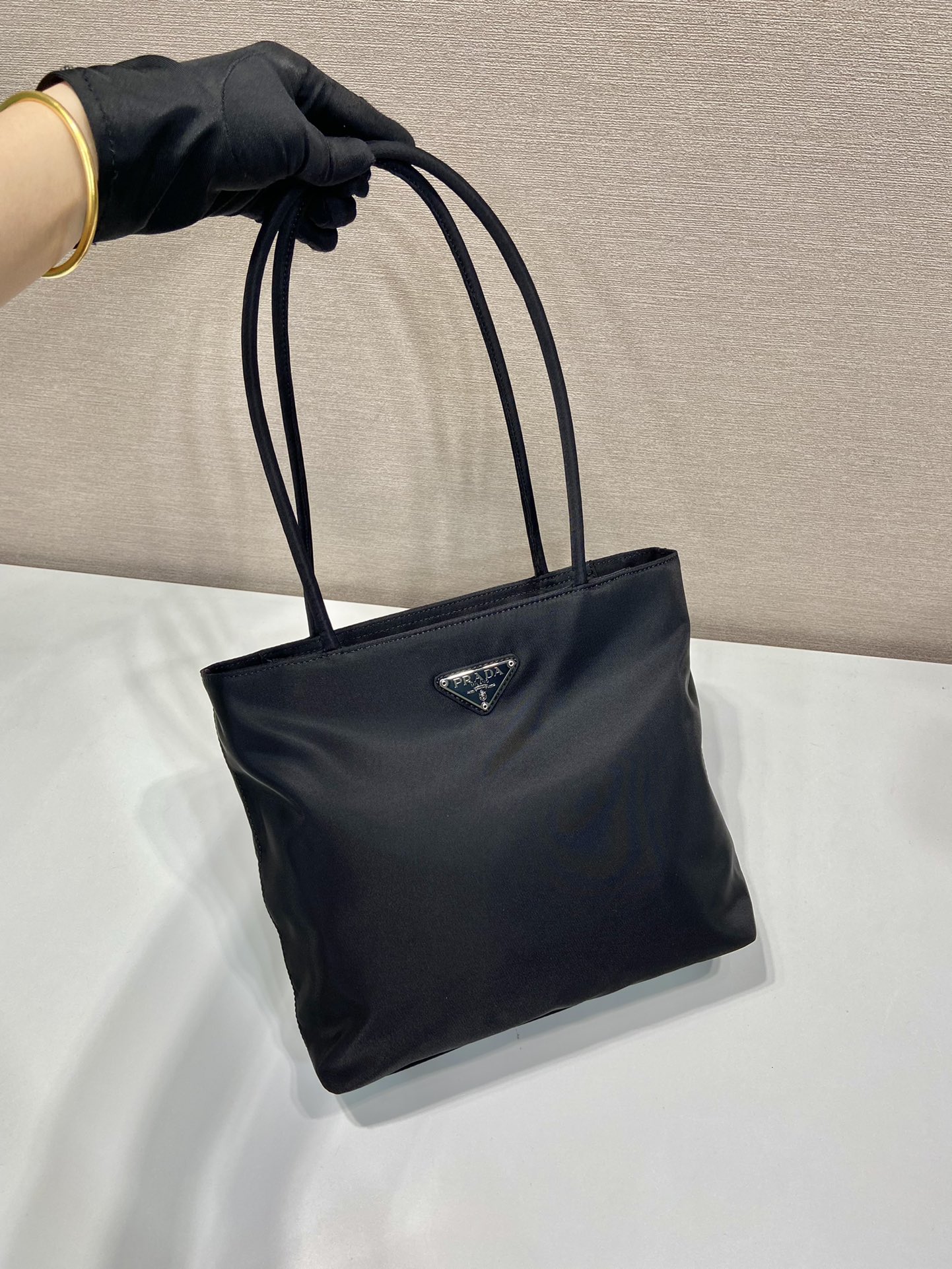 [TOP] PRADA Tote Bag Nylon 25x24x7cm - Black