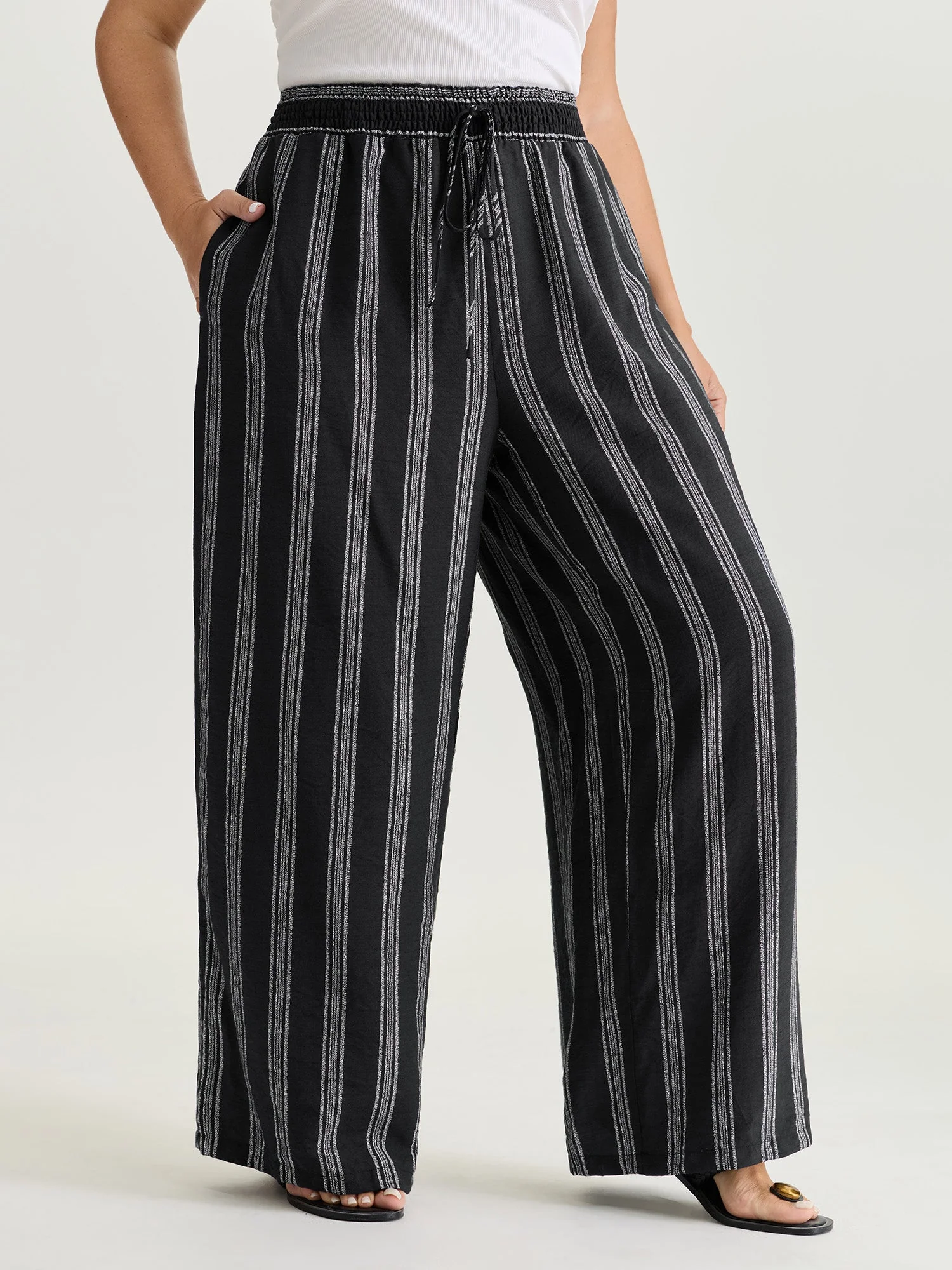 Abstract Striped Drawstring Shirred Waist Pants