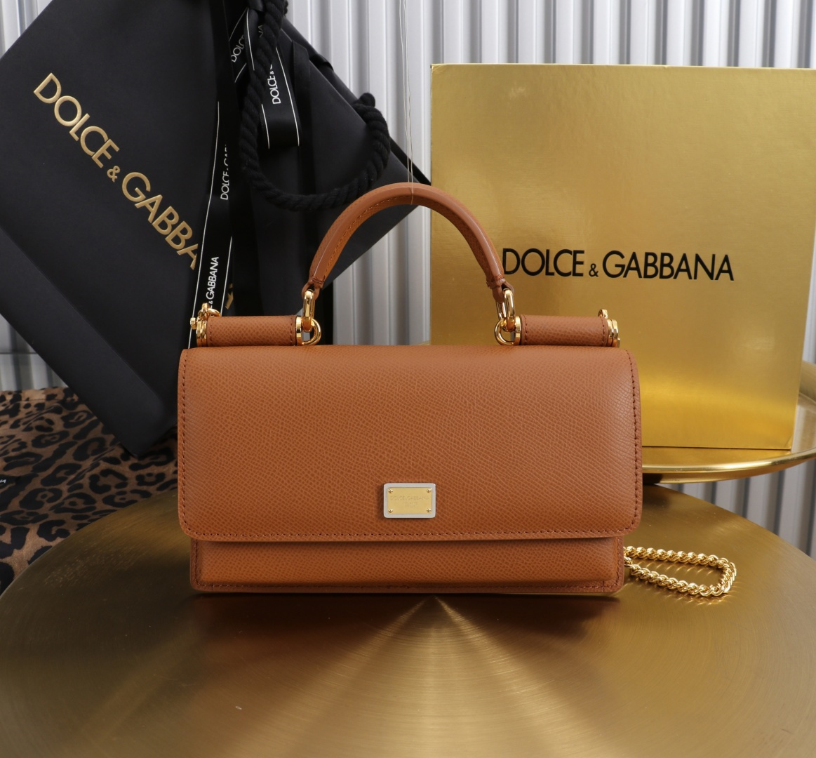 [TOP] Dolce & Gabbana D&G Bag Palm Print Cowhide Bag 20x11x3cm - Caramel - 711 Luxury