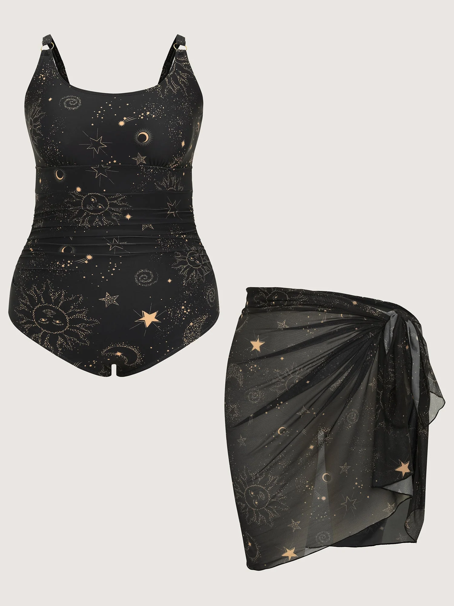 Sarong Set Star Print One-Piece Swimsuit