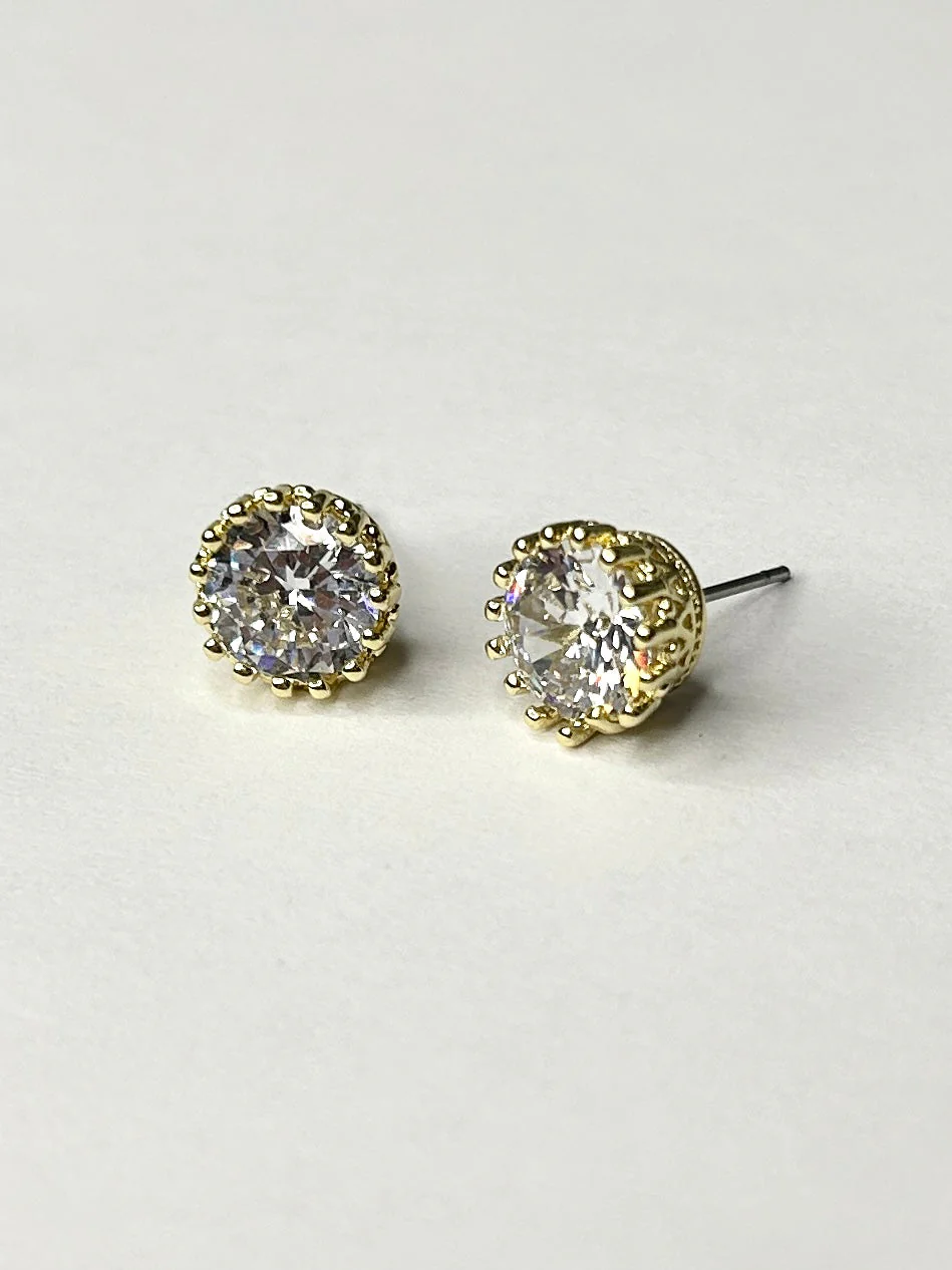 Diamante Gem Stone Set In Gold Stud Earrings 1068