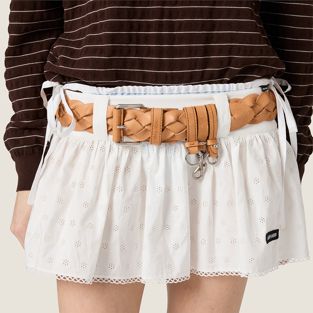 MiuMiu White Slubbed Eyelet Poplin Mini Skirt#382547