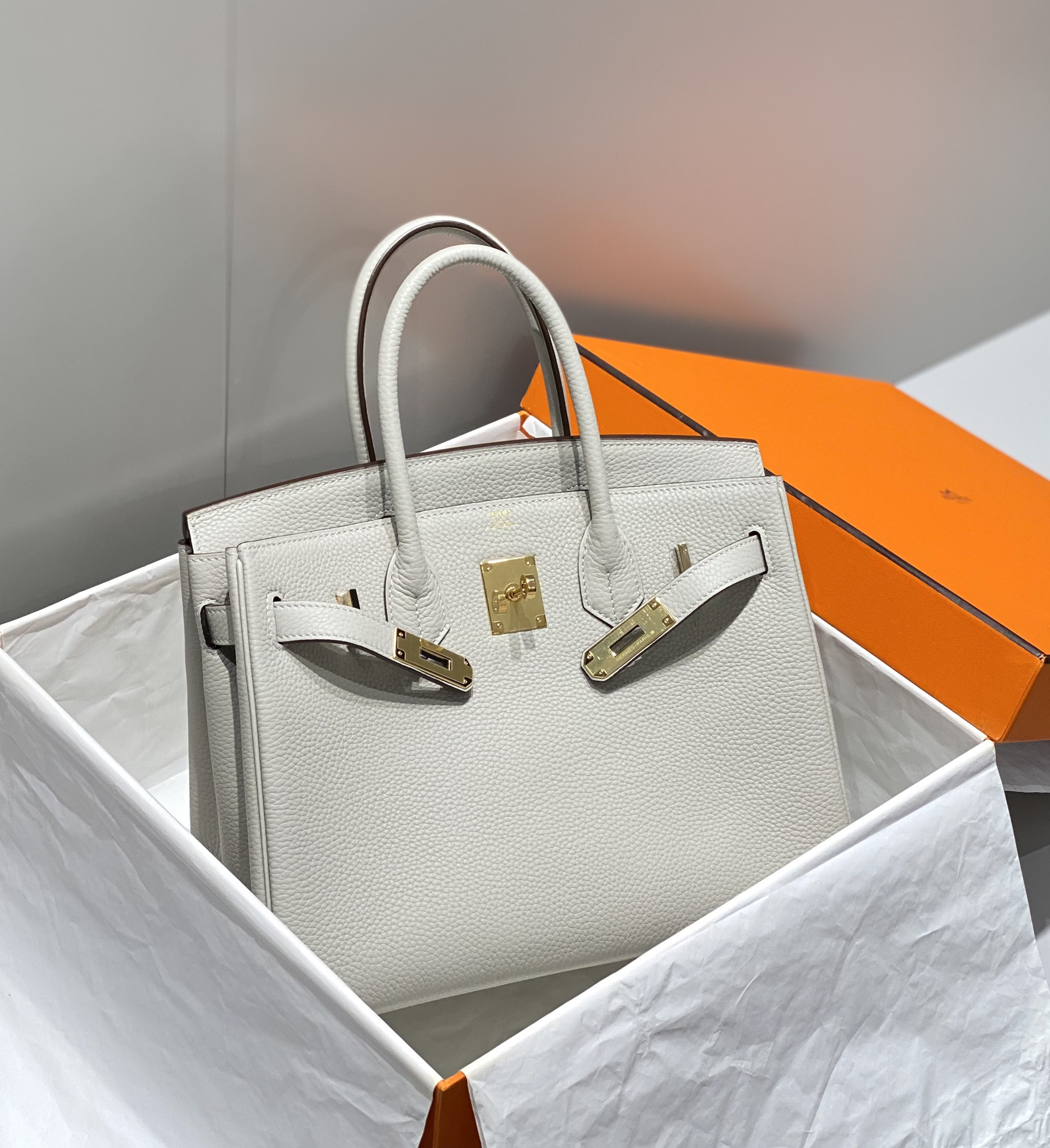 [TOP] HERMES Birkin Togo Leather 30cm - Gris Perle & GHW