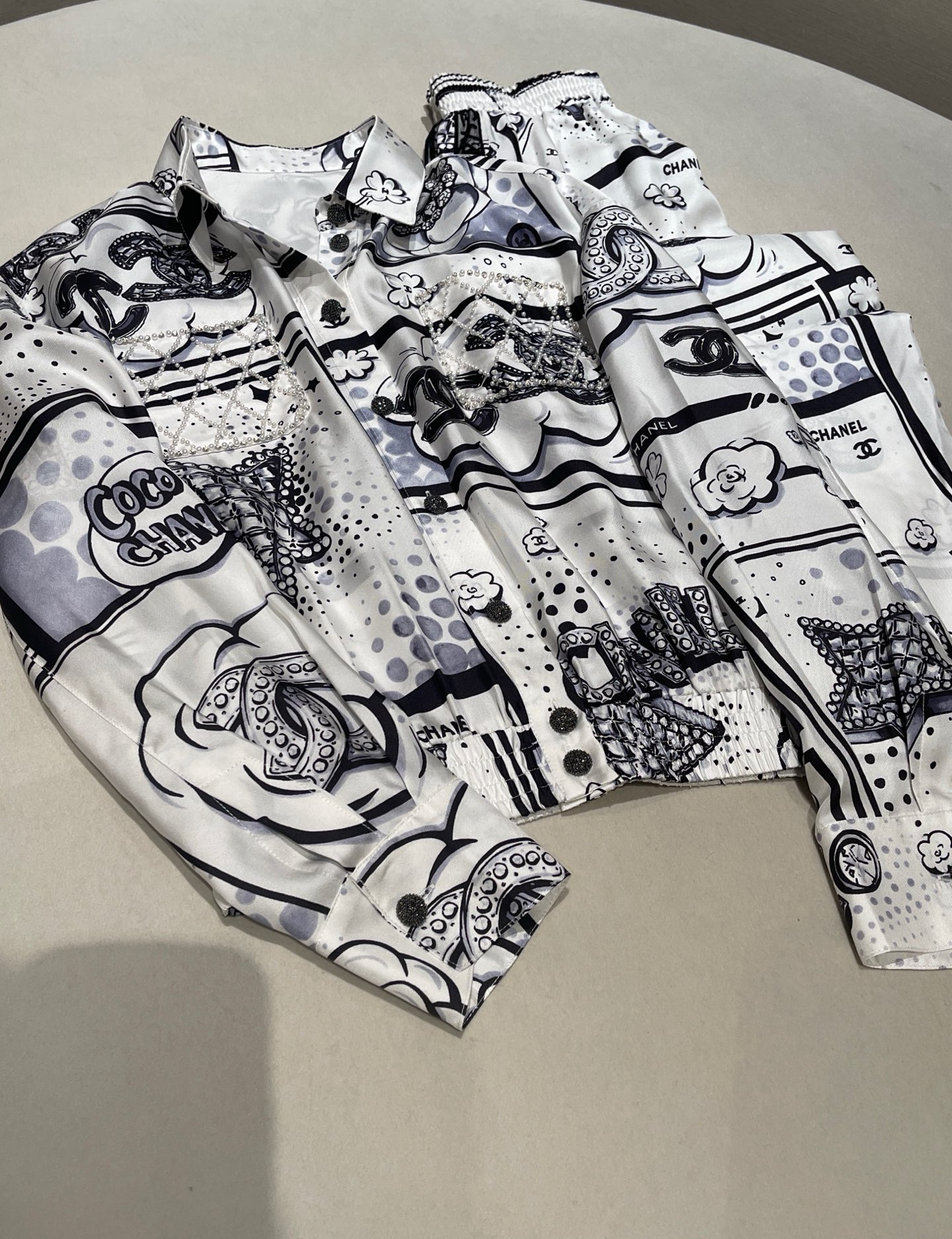 NIGO Chanel Hand-painted Camellia Silk Stretch Casual Pants Shirt #nigo377175