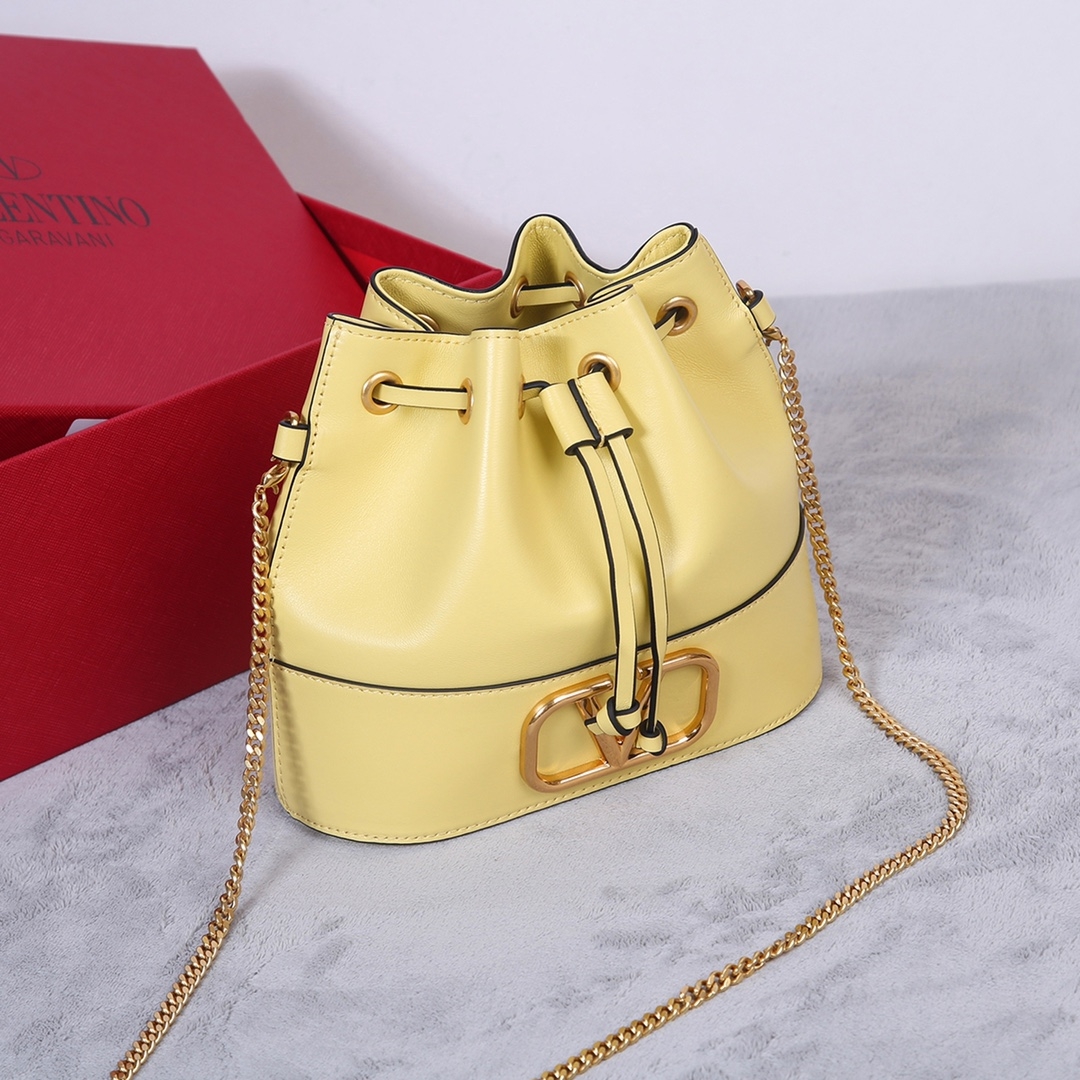 [TOP] VALENTINO GARAVANI VLogo Signature Bucket Bag Mini 20x17x8cm - Yellow - 711 Luxury