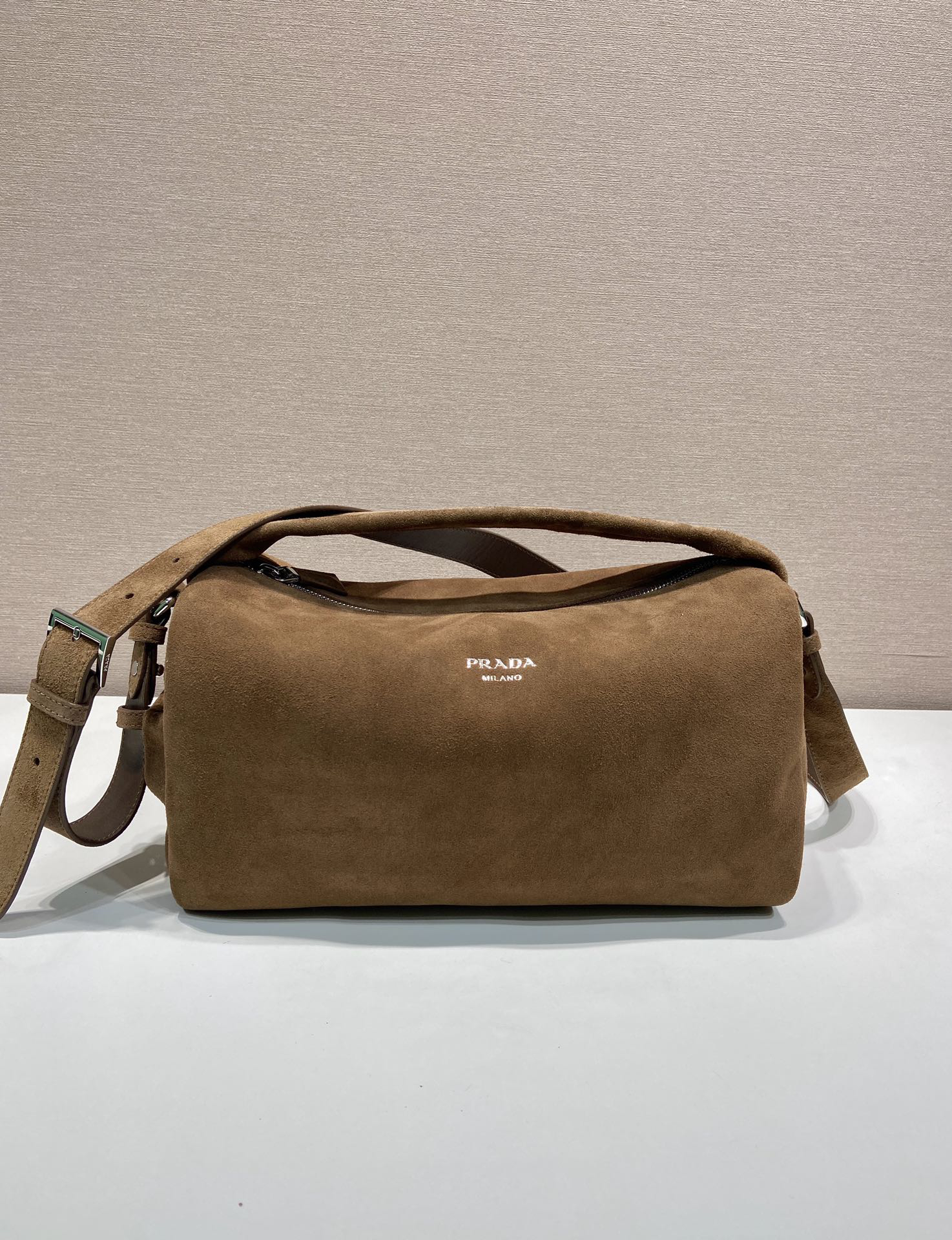 [TOP] PRADA Boston Bag Suede Leather 33x17x17cm - Brown - 711 Luxury