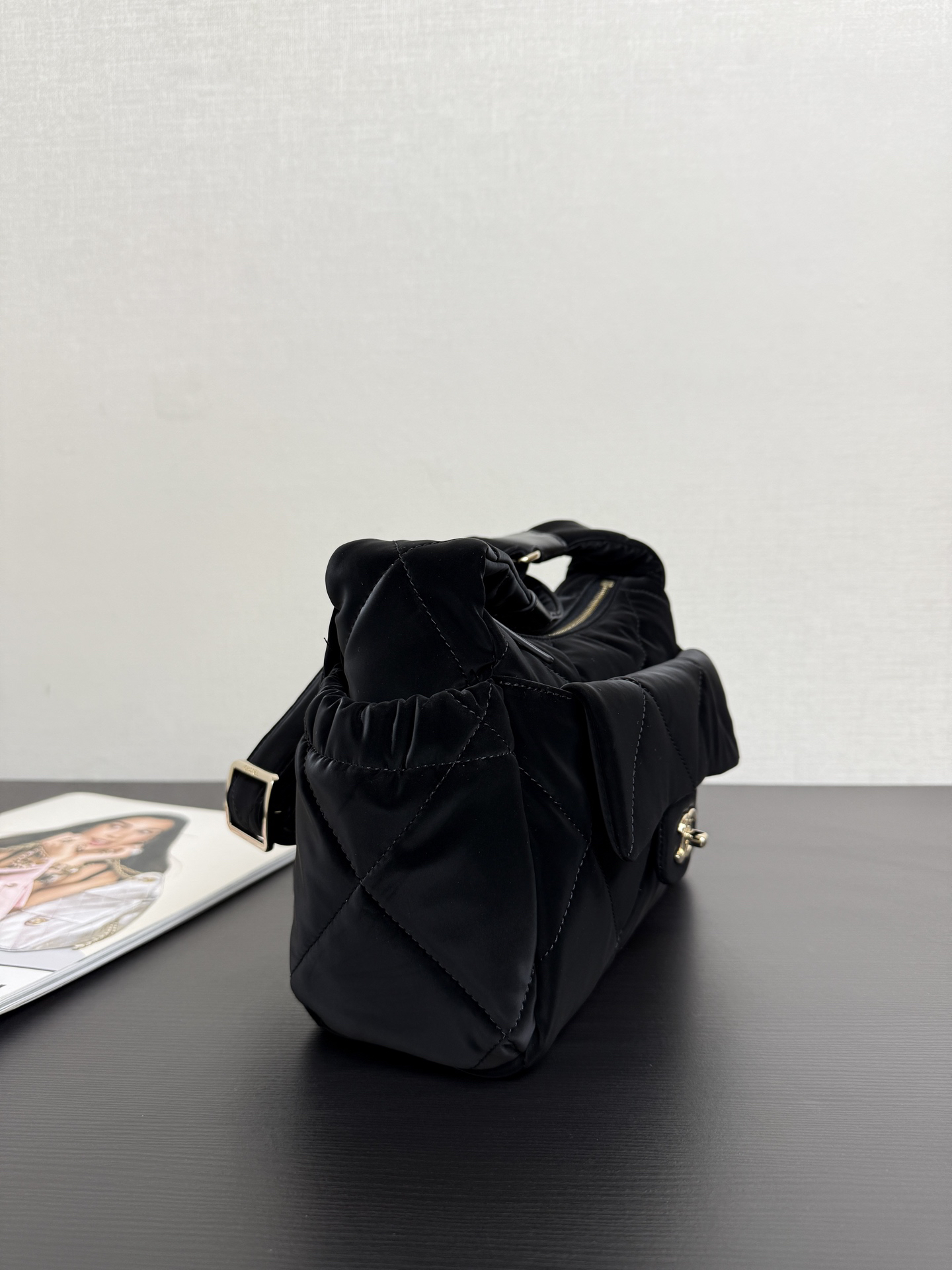 [TOP] CHANEL Bowling Bag Velvet-effect Nylon 20×32×12cm - Black & GHW - 711 Luxury