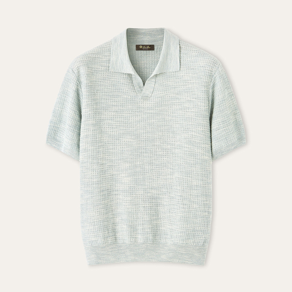 Loro Piana Cerulean Fusion Linen Silk Savan Polo_shirt Smart Casual Men's T-shirts #386302
