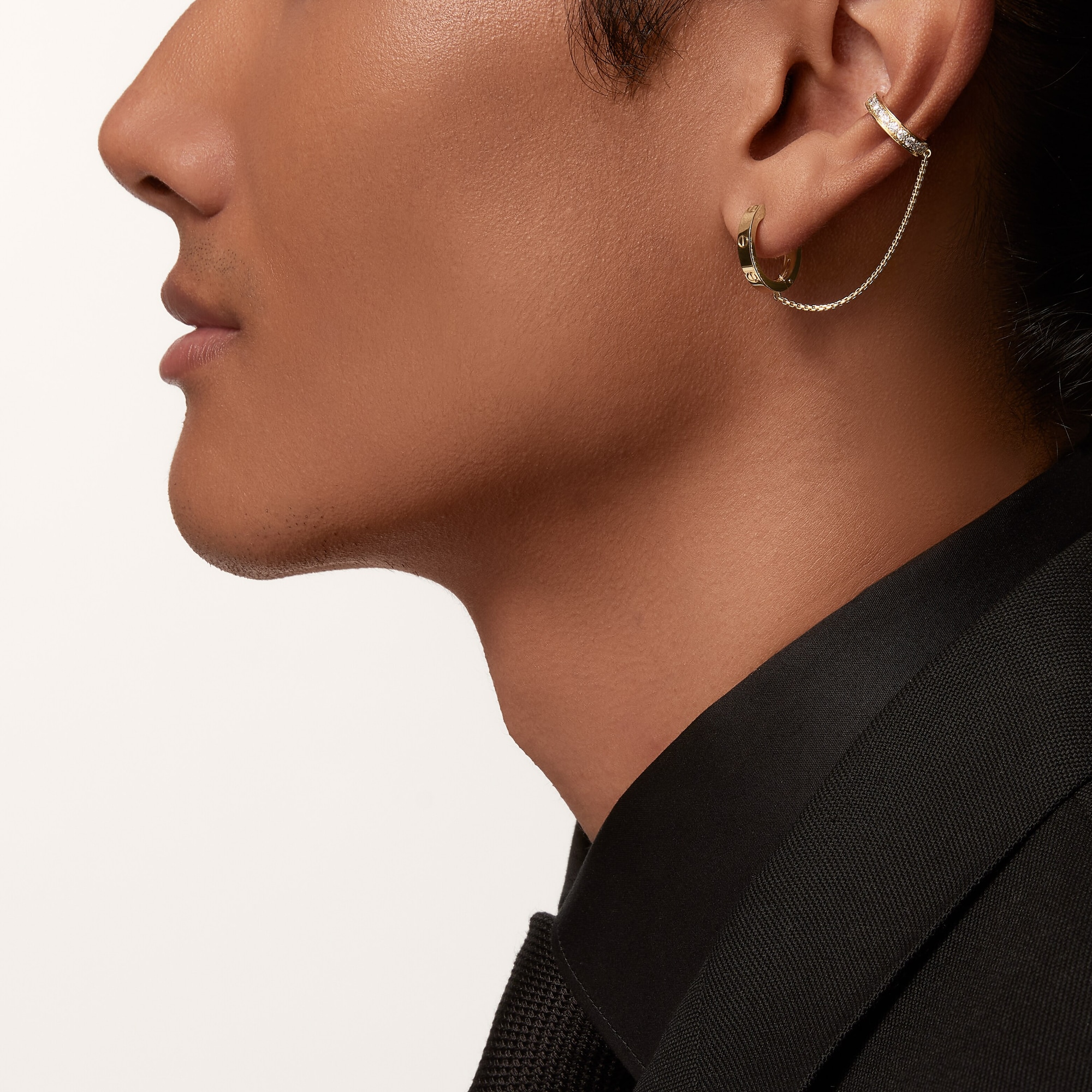 Carty Love Luna Loop Earrings, Yellow Gold, Multiwear Half-Paved,chain