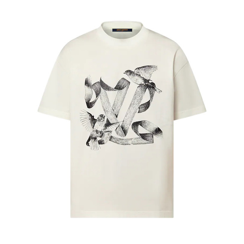 Louis Vuitton white Clothing Louis Vuitton LV Birds Printed Cotton T Shirt White 1ABXR5 #380395 | Nigo Office