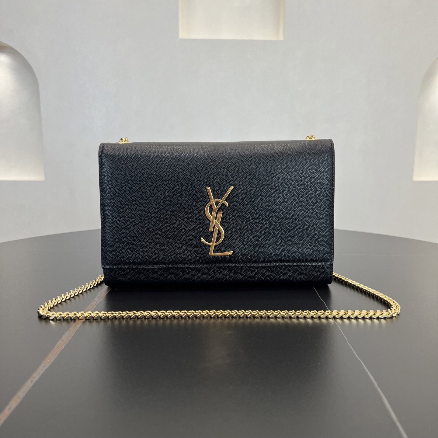 [TOP] Yves Saint Laurent YSL Monogram Kate Bag Calfskin 24x14.5x5.5cm - Black & GHW - 711 Luxury