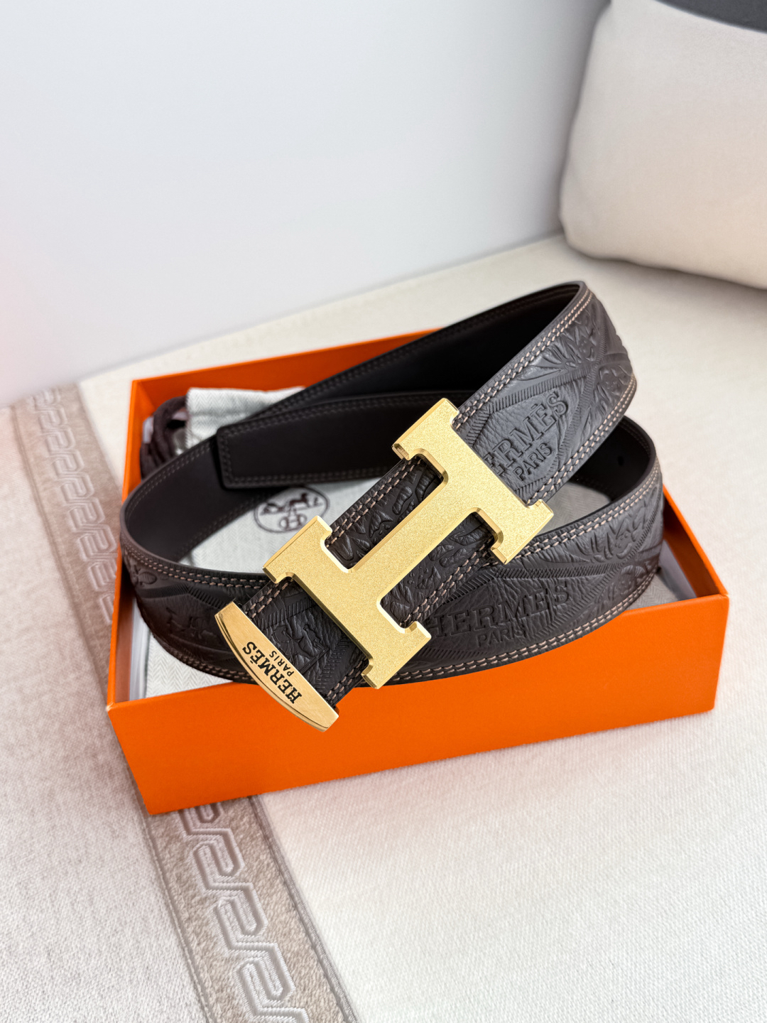 [TOP] HERMES Men's Buckle Logo Belt 3.8cm - Black - 711 Luxury