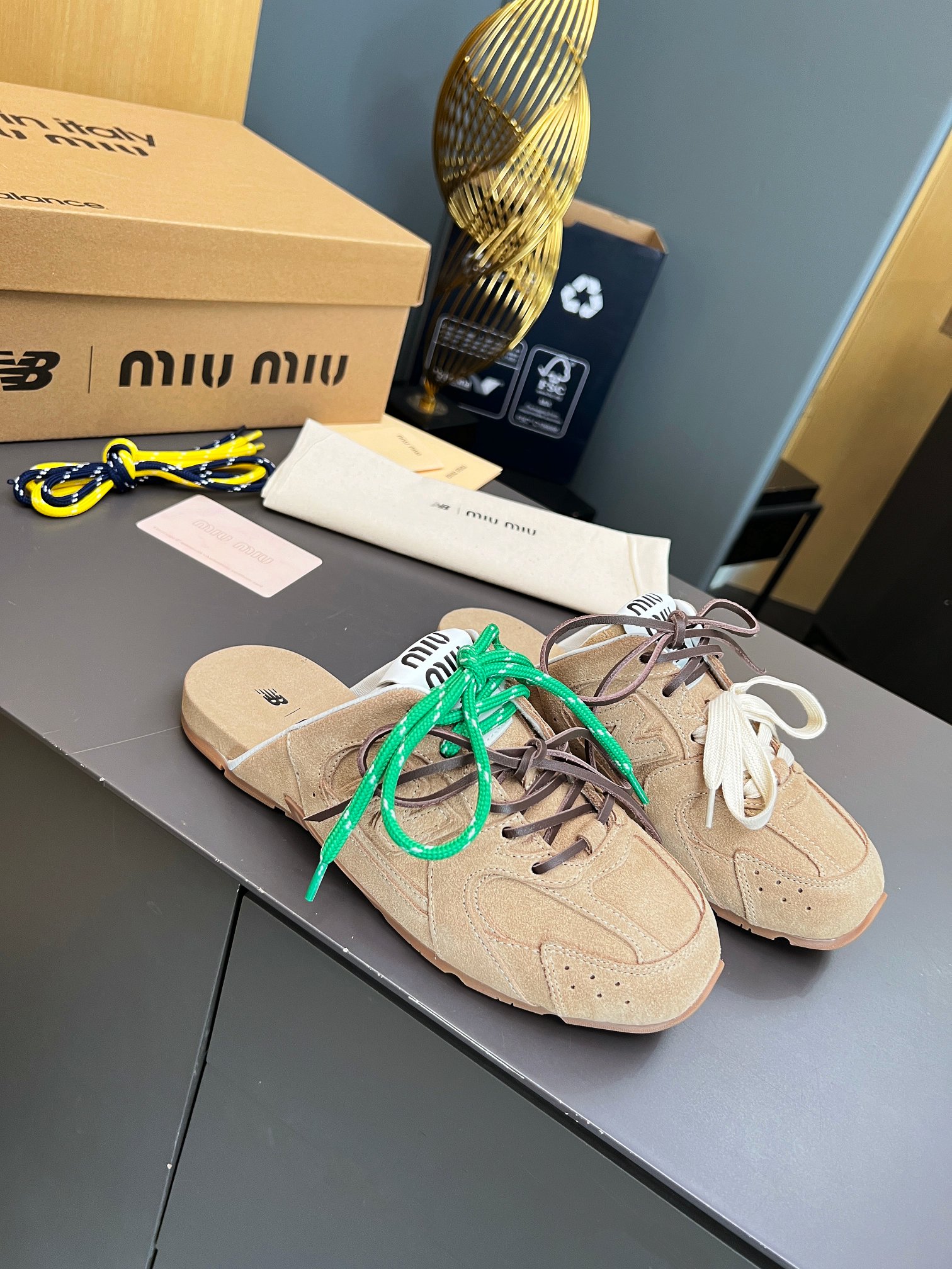 [TOP] Miu Miu x New Balance Suede Mules - Khaki - 711 Luxury