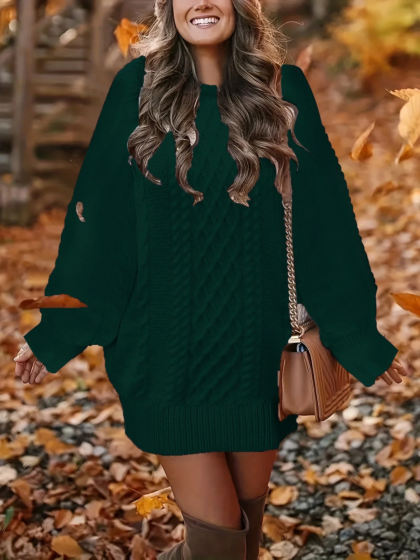 （ In stock）Women Round Neck Hip-pack Versatile Knitted Casual Dress