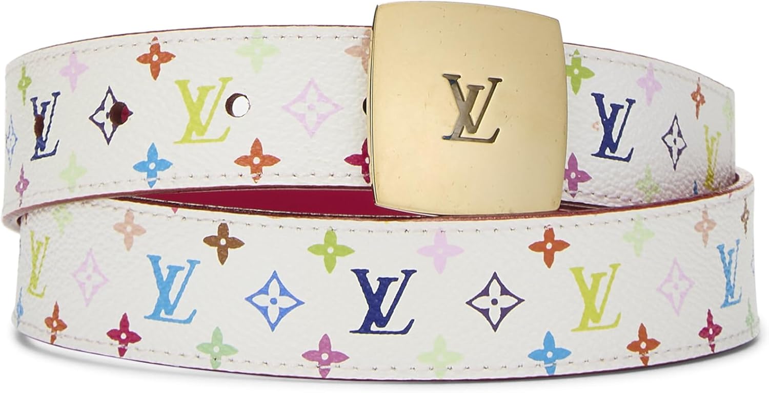 Louis Vuitton, Pre-loved Takashi Murakami X Louis Vuitton Black Monogram Multicolore Ceinture 80, White