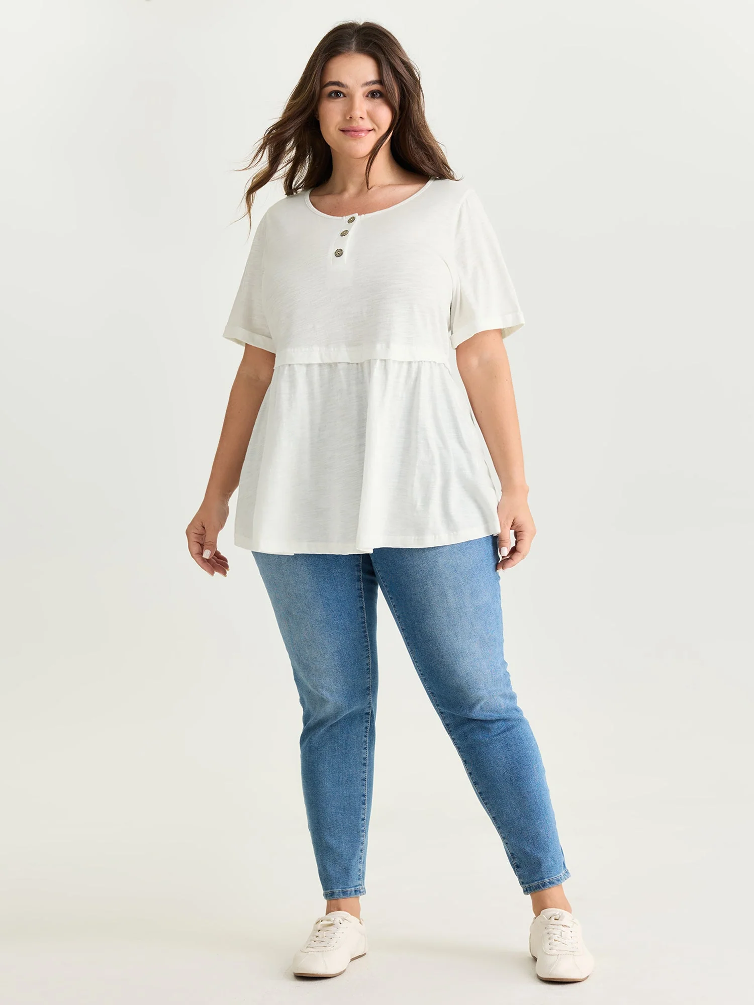 Pure Cotton Half Button Placket T-Shirt