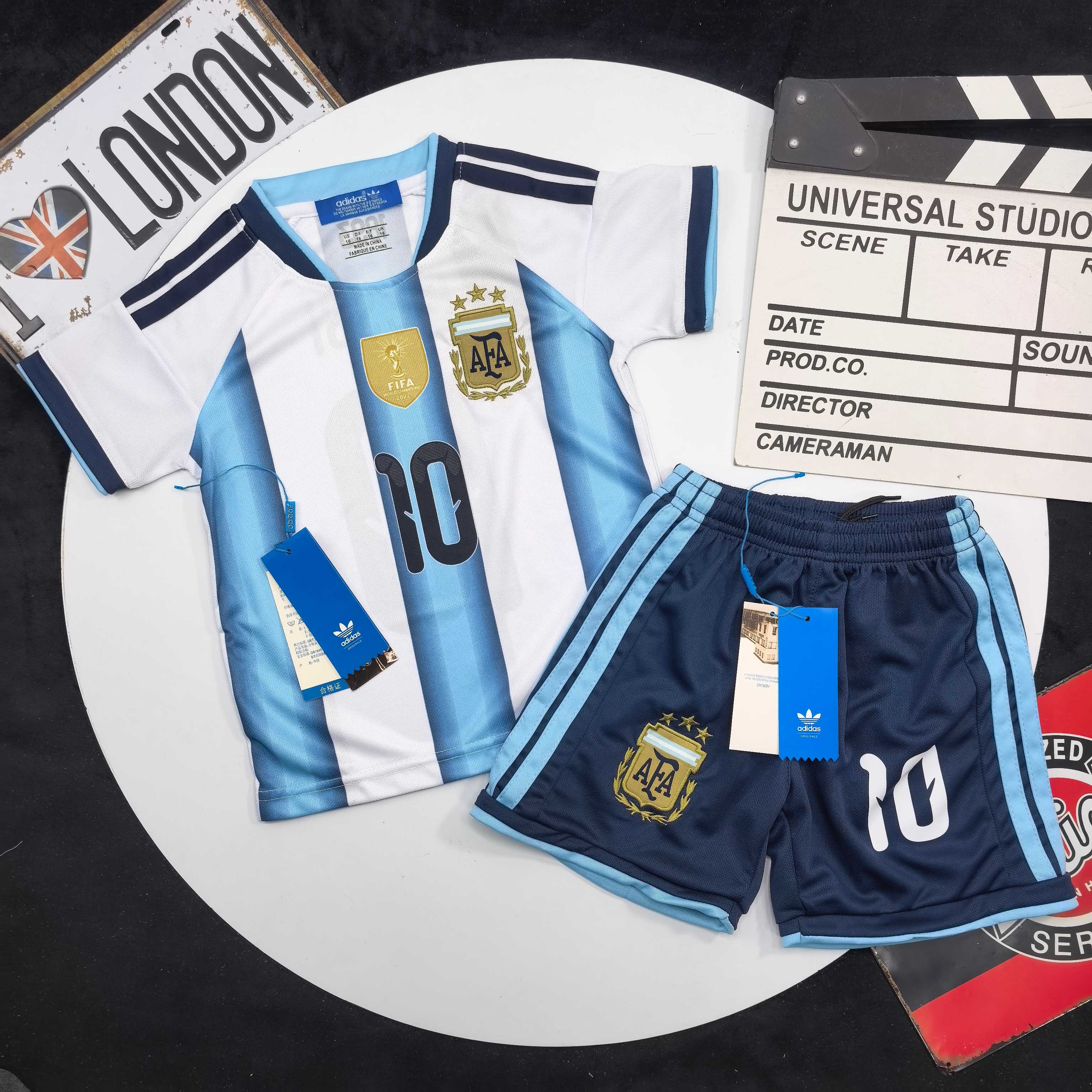 Adidas Kids Argentina World Cup Champion Home Football Kit For Boys Girls Messi No.10 Jersey & Shorts Full Original Tags Sizes 90-170