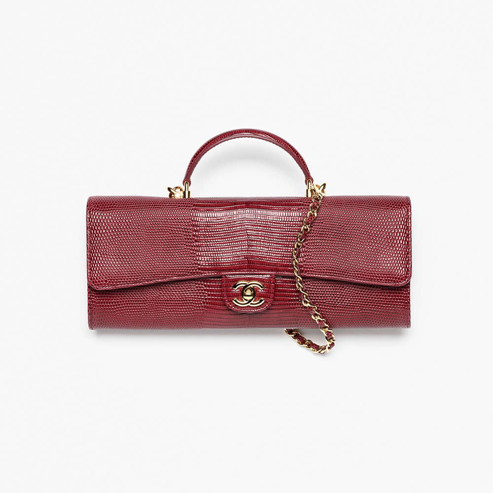 Chanel burgundy Bag CHANEL Clutch With Chain Lizard Embossed Calfskin Gold-tone Metal Dark Burgundy #388440 | Nigo Office