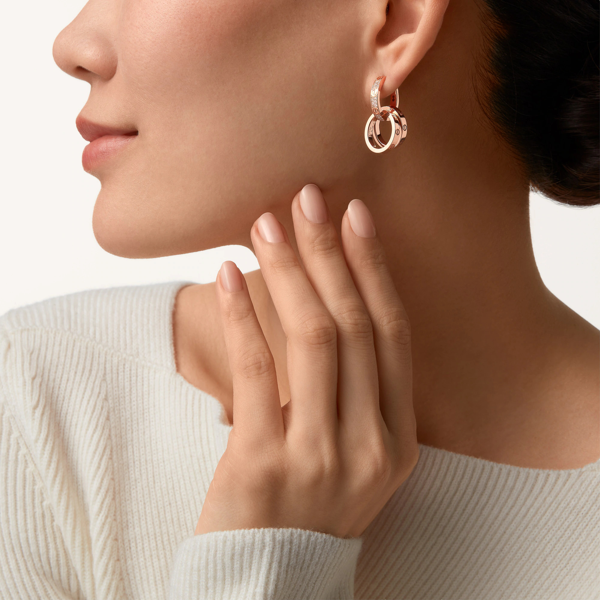 Carty Love Luna Loop Earrings, Rose Gold, Multiwear Half-Paved