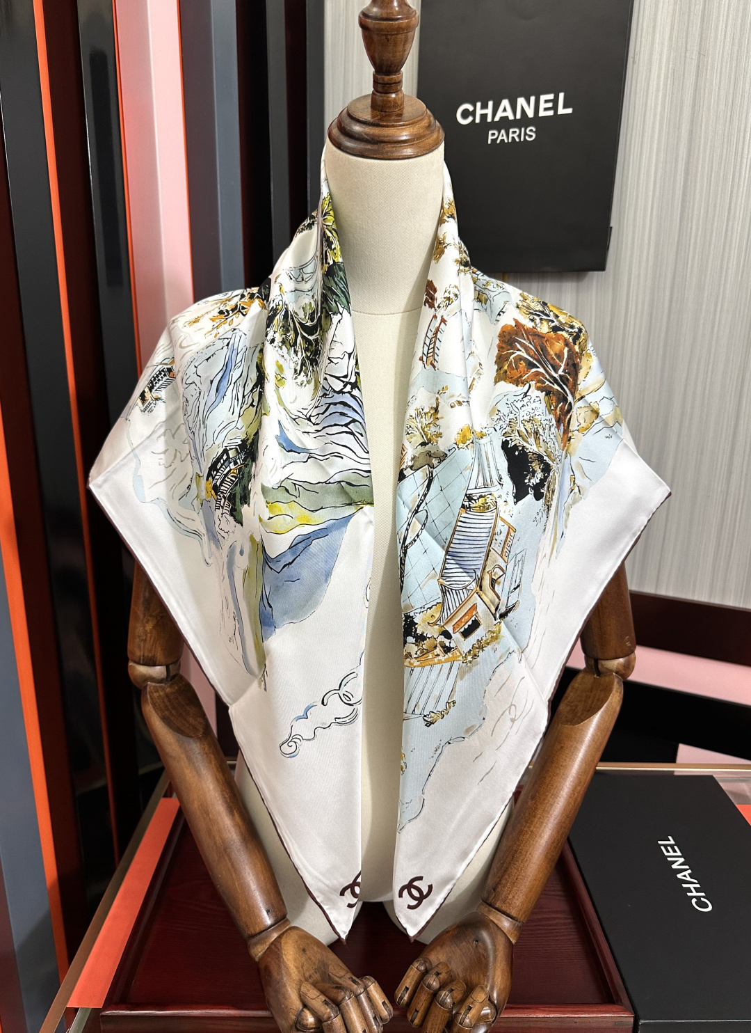 [TOP] CHANEL Scarf 90x90 cm - White - 711 Luxury