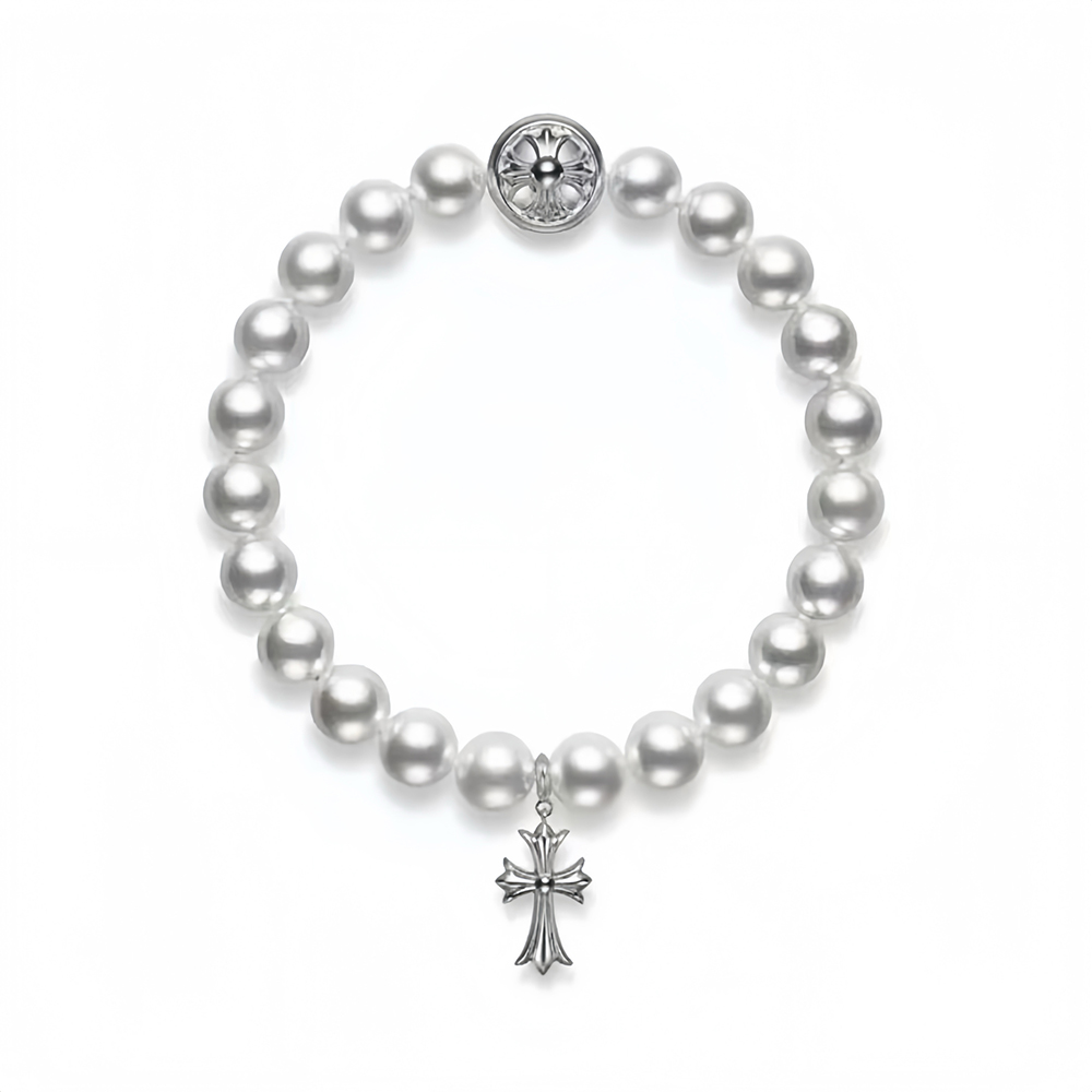 Chrome Hearts Jewelry Chrome Hearts x Mikimoto Pearl Cross Bracelet #395630 | Nigo Office