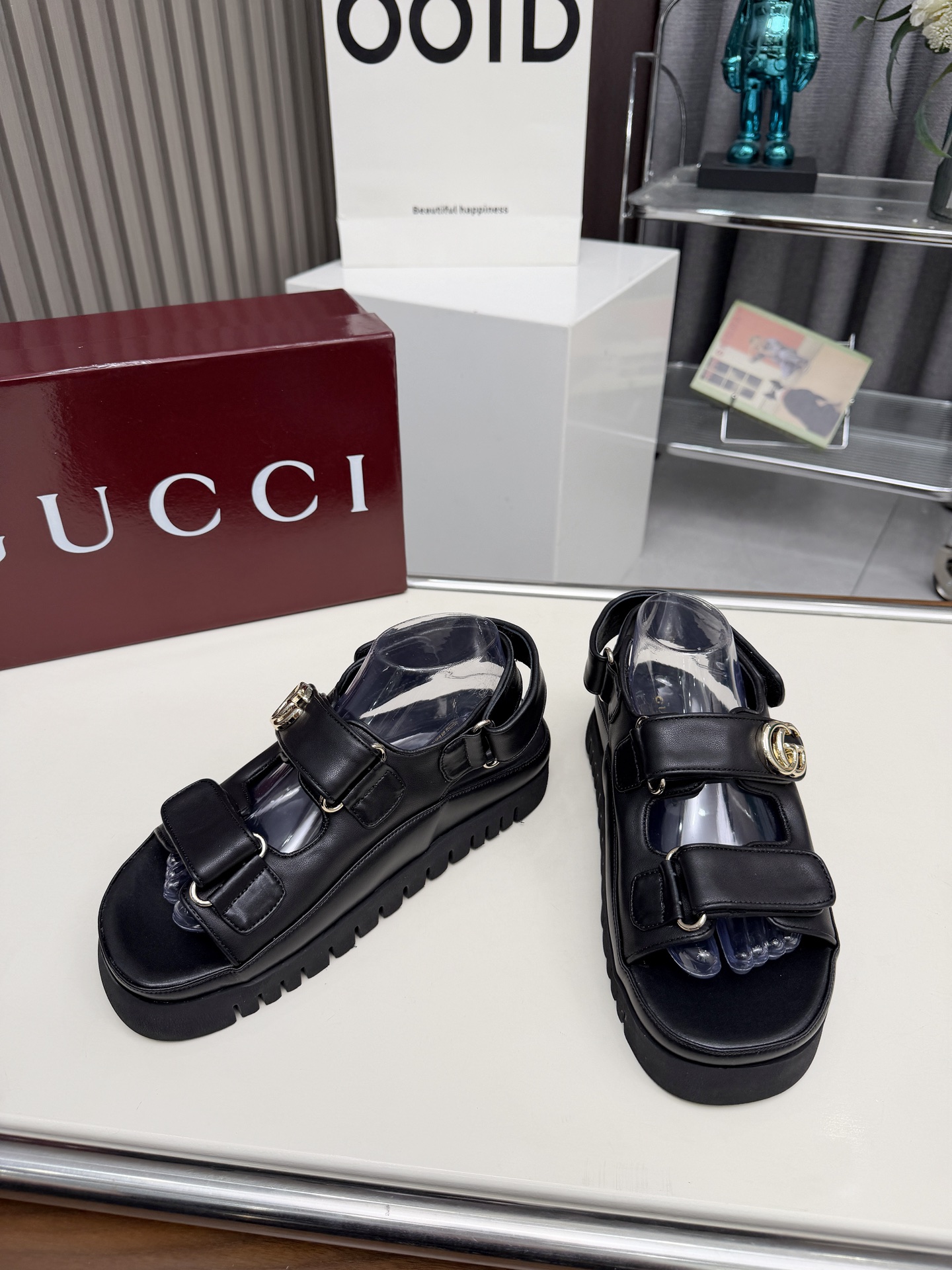 [TOP] GUCCI Velcro Thick-soled Sandals - Black - 711 Luxury