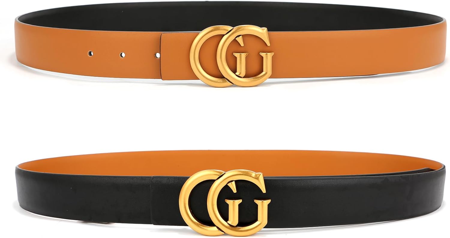 Mens & Womens Reversible Leather Belt with Gold Buckle for Dress Casual and Jeans, width 1.3,One Reverse for 2 Colors