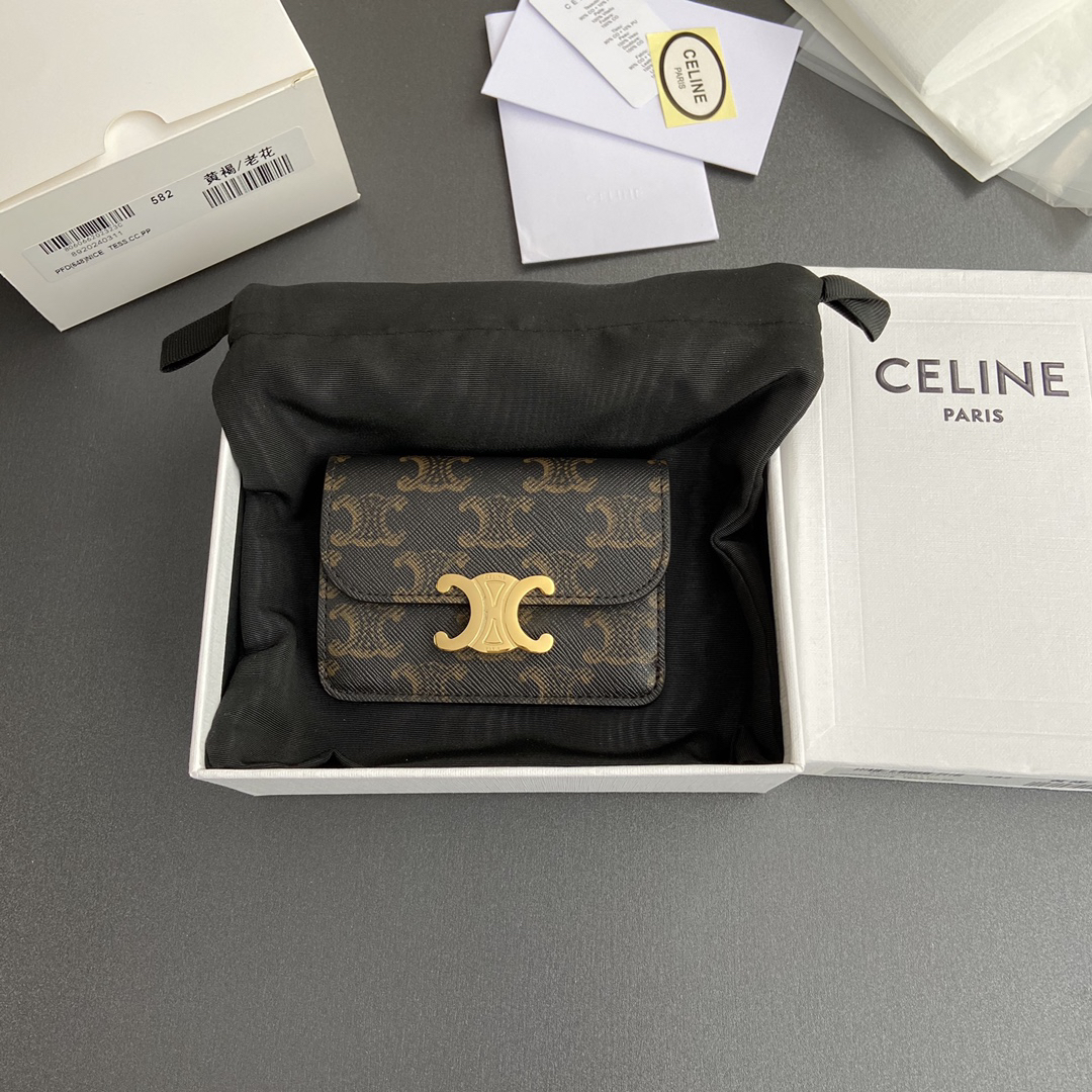 [TOP] CELINE Triomphe Calfskin Wallet 10-7.5-2cm - Brown - 711 Luxury