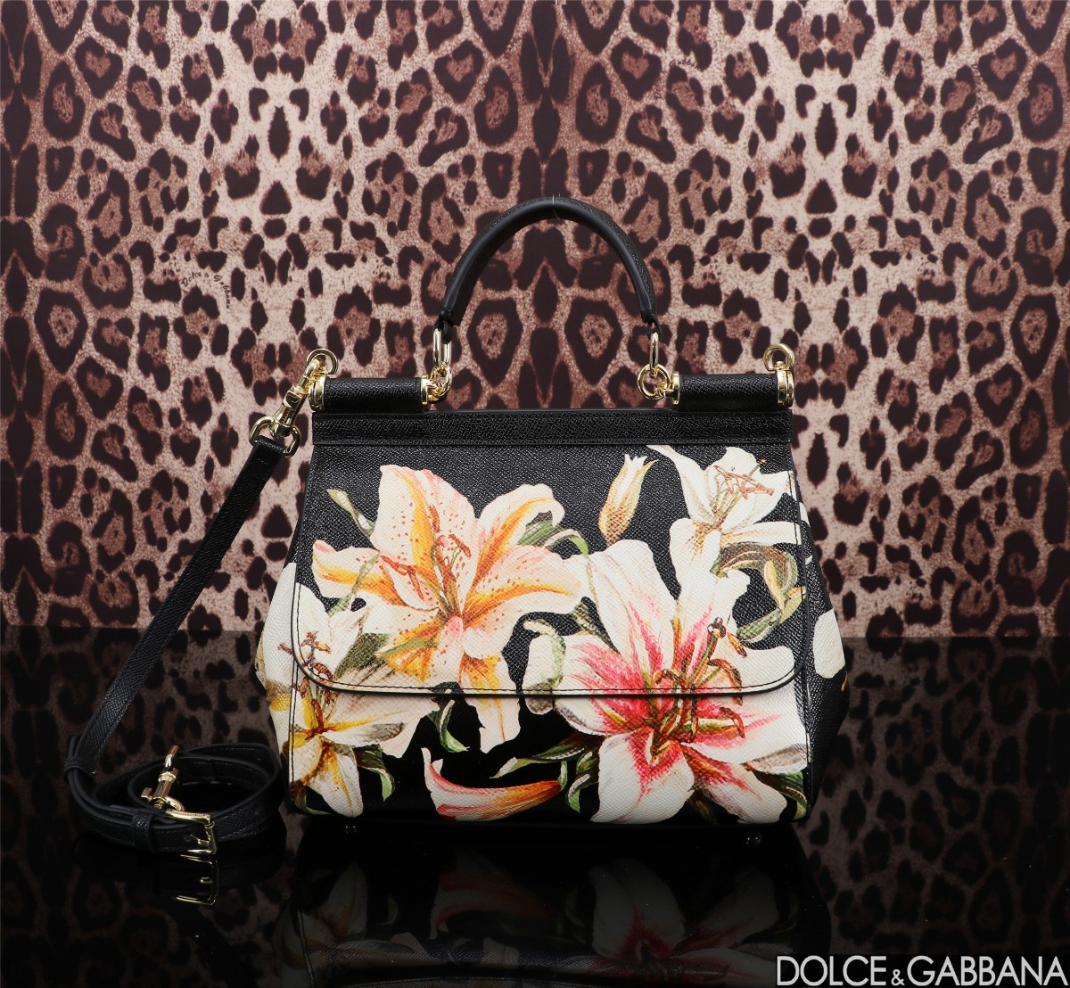 [TOP] Dolce & Gabbana D&G Printed Sicily Bag 25x12x20cm - Black/White