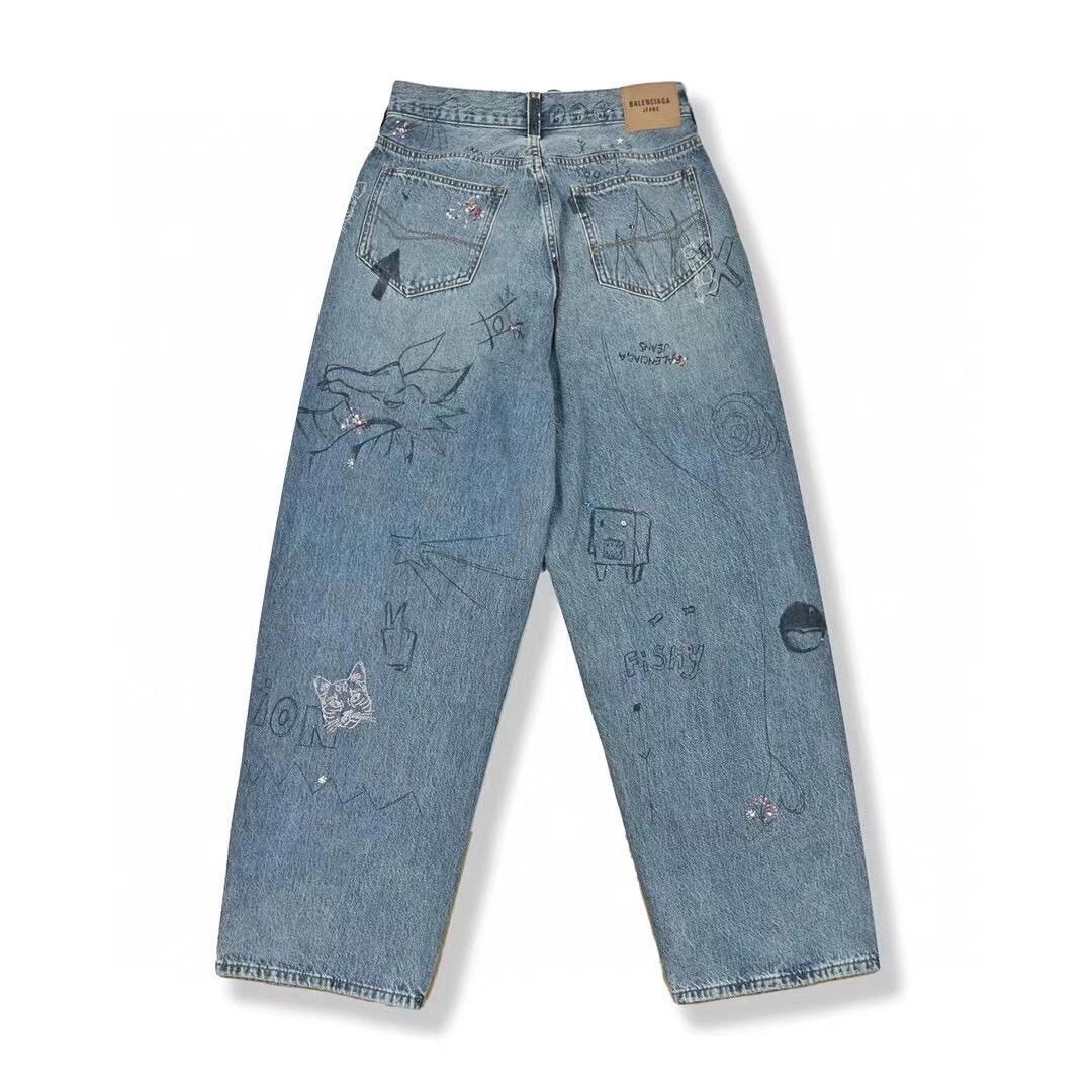 Balenciaga Graffiti Hand-painted Diamond Jeans #390255