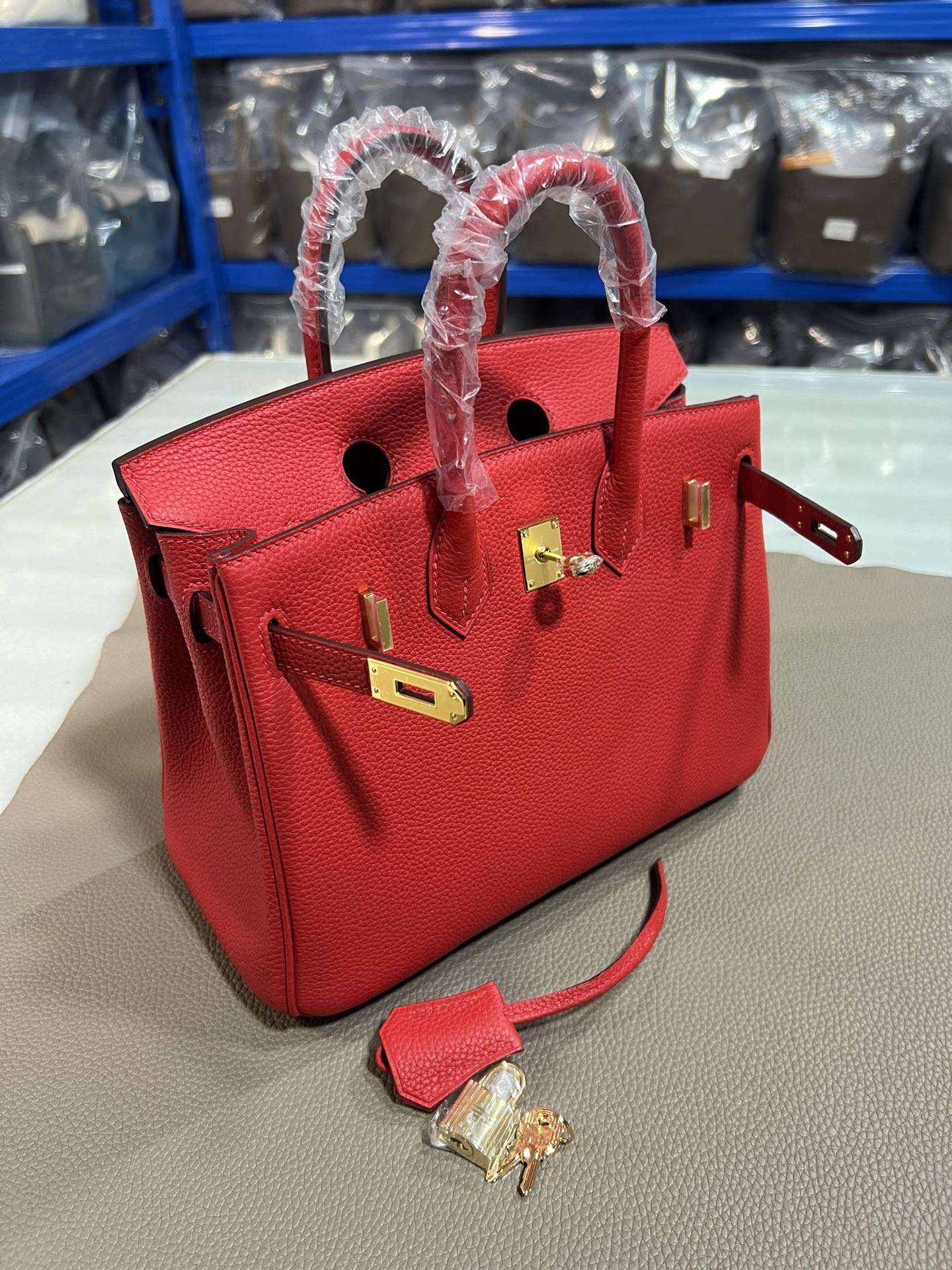 [TOP] HERMES Birkin Togo Leather 25cm - Rouge Casaque & GHW