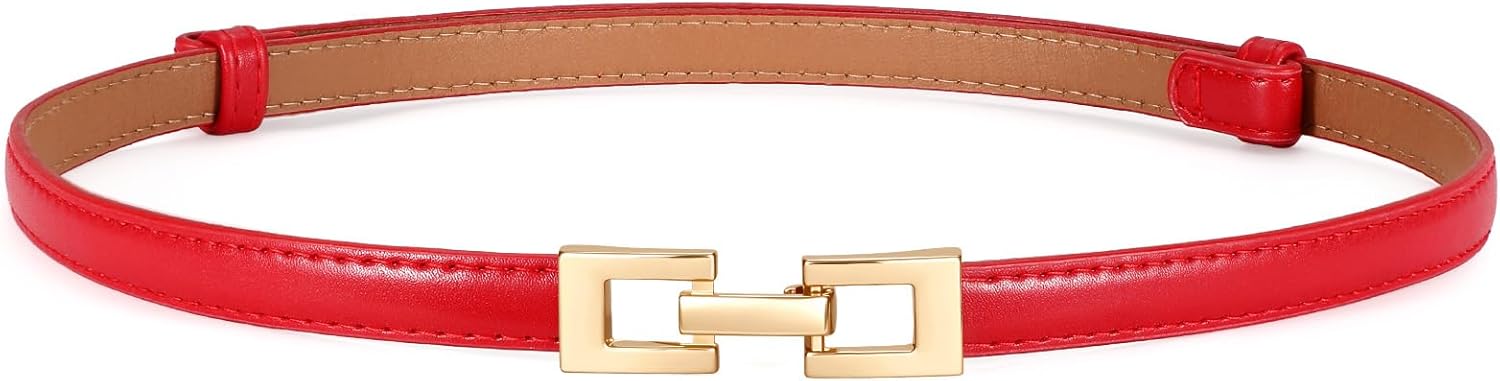 XZQTIVE Women's Thin Leather Belt – Adjustable Casual Office Belt for Dresses Jeans Pants – Gold Buckle, Multi-Color