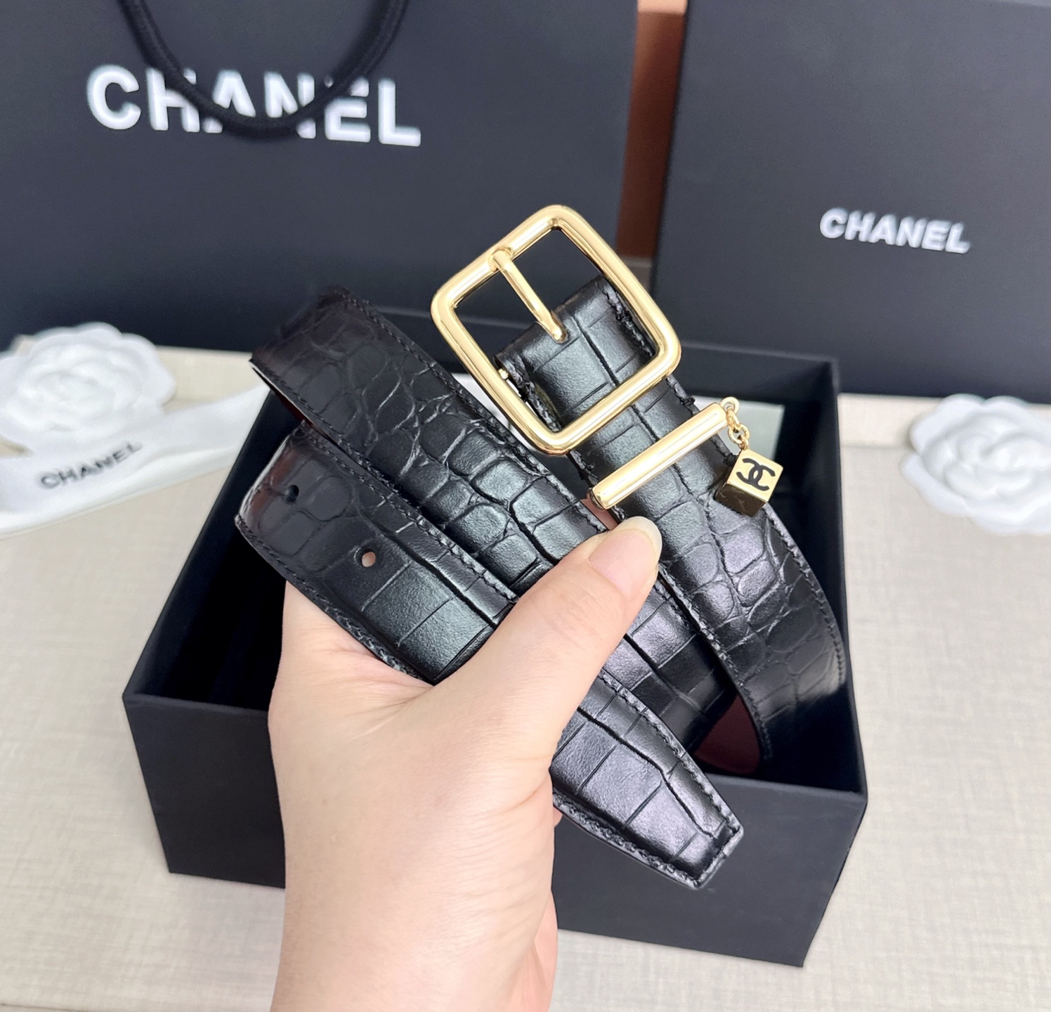 [TOP] CHANEL Cowhide Belt 3 cm - Black - 711 Luxury