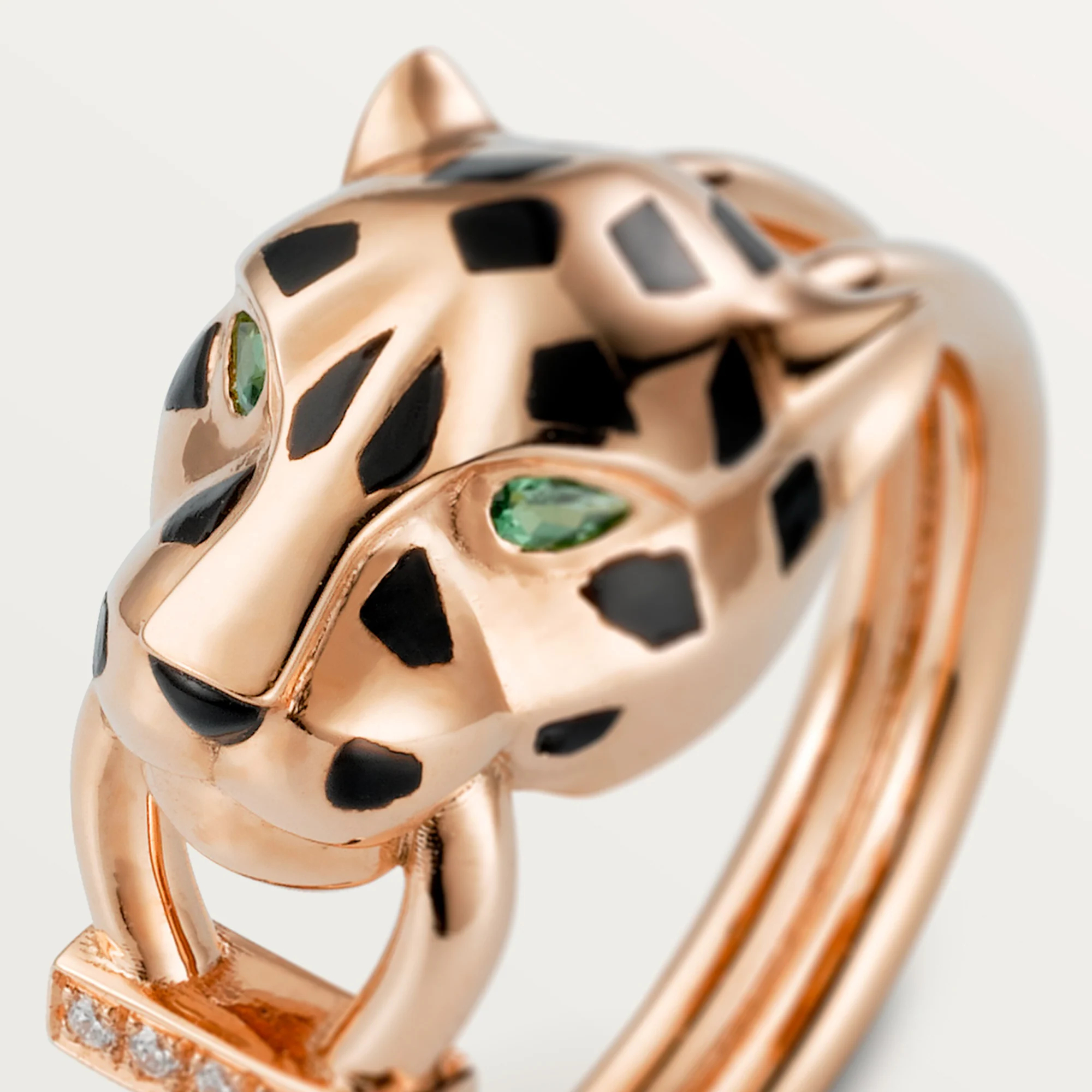Carty Panther Motif Ring, Rose Gold, Moissanite