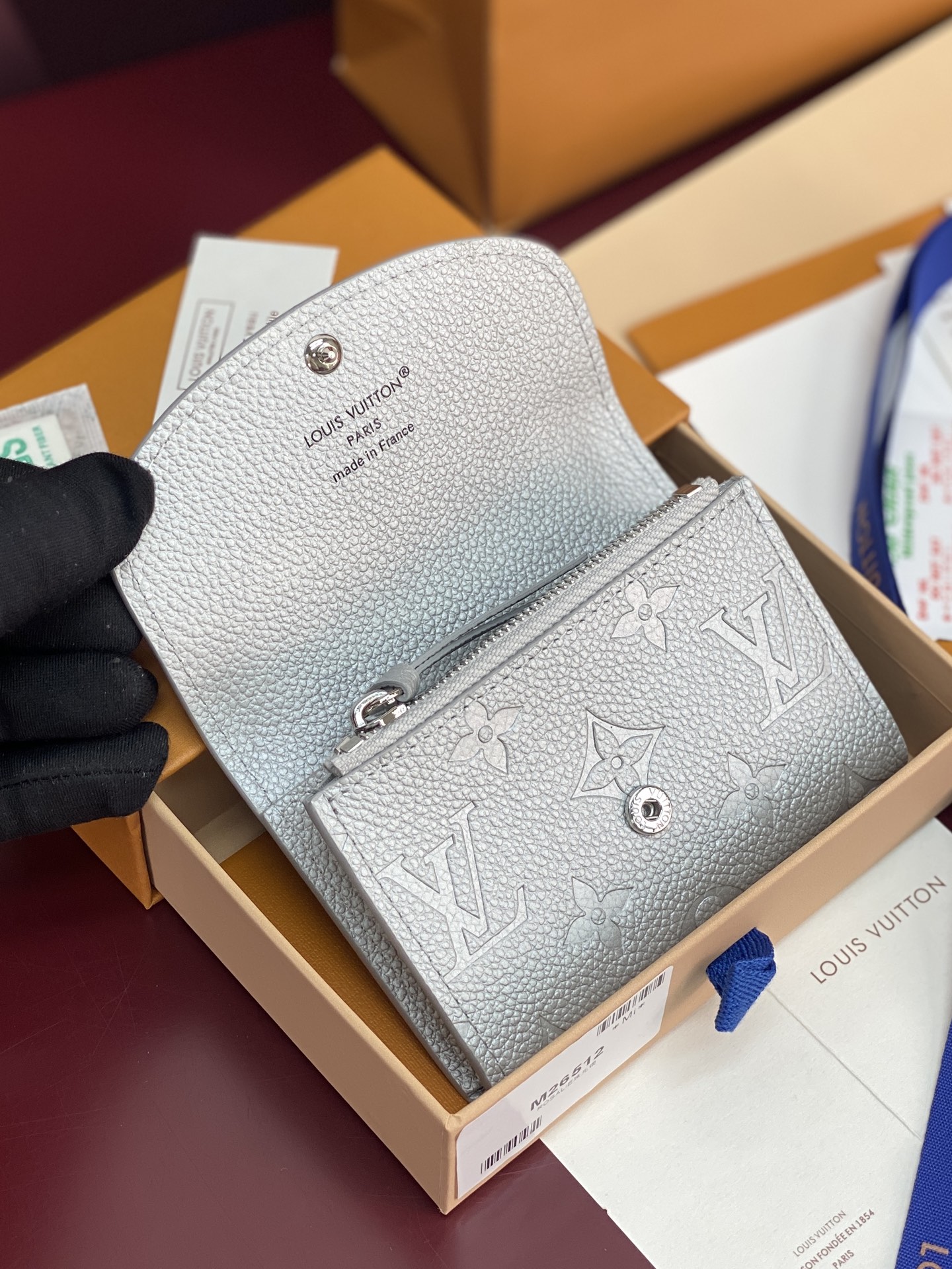 [TOP] Louis Vuitton LV Rosalie Coin Purse Monogram Empreinte 11x8x2.5cm - Pearl Silver