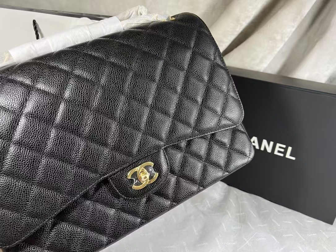 [TOP] CHANEL Classic Flap Bag Caviar Max 33X20X10cm – Black & GHW - 711 Luxury