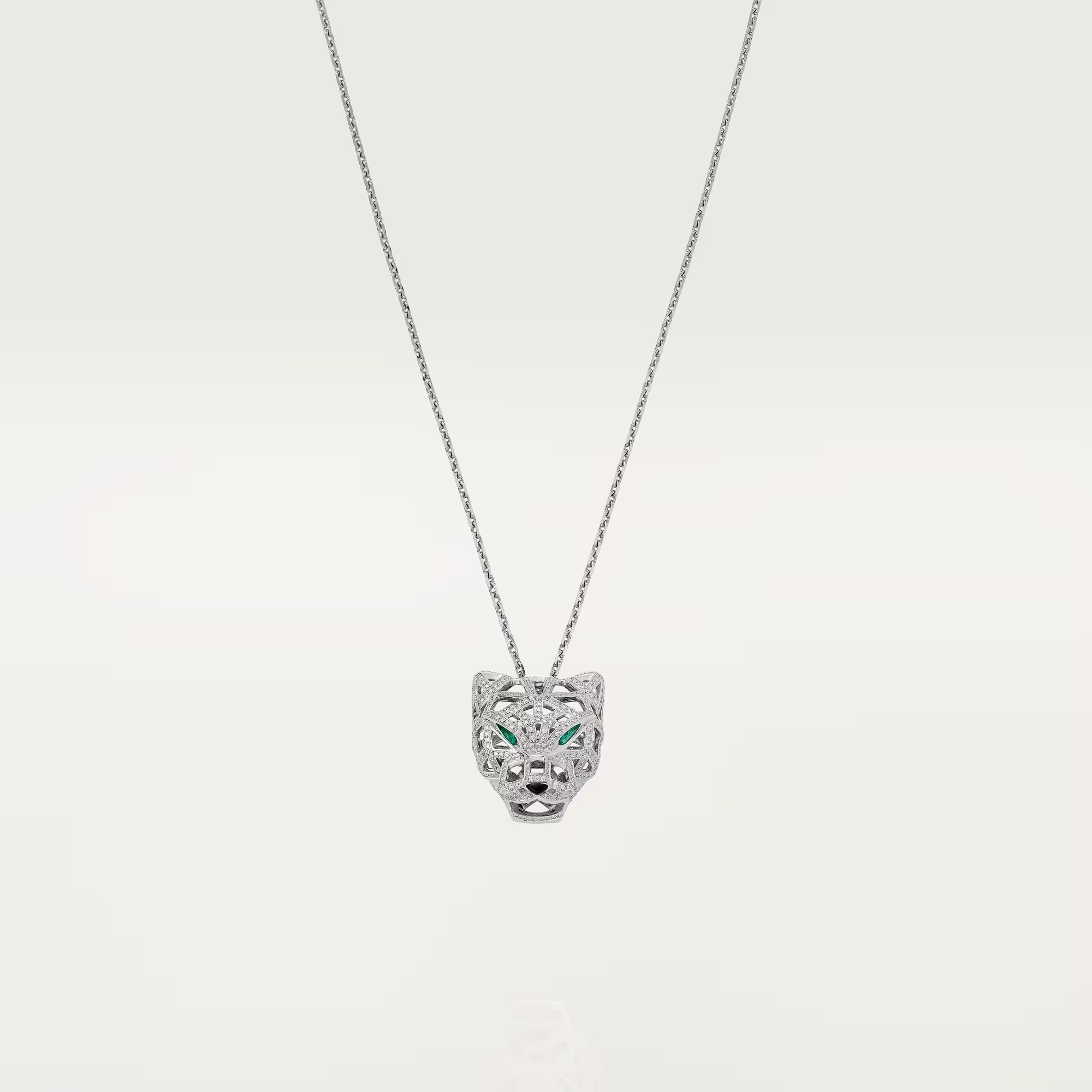 Carty Panther Lace Necklace, White Gold, Paved Moissanite