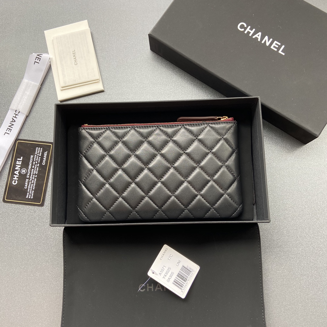 [TOP] CHANEL Sheepskin Wallet 20cm - Black - GHW - 711 Luxury