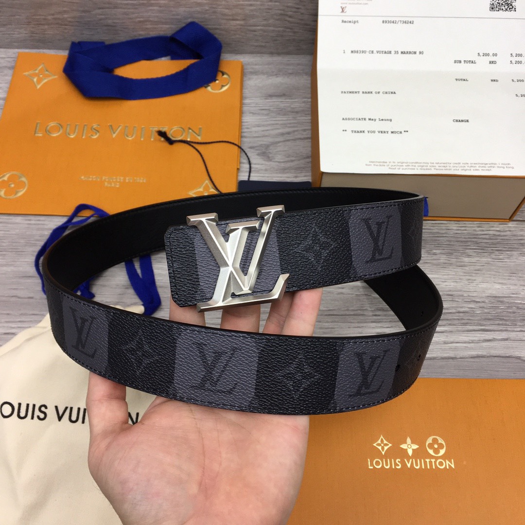 [TOP] Louis Vuitton LV Men's Calfskin Belt 4 cm - Black - 711 Luxury