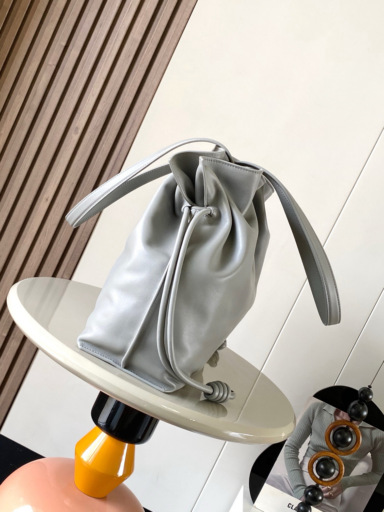 [TOP] LOEWE Flamenco Bag Cowhide Leather 38x29x14cm - Gray