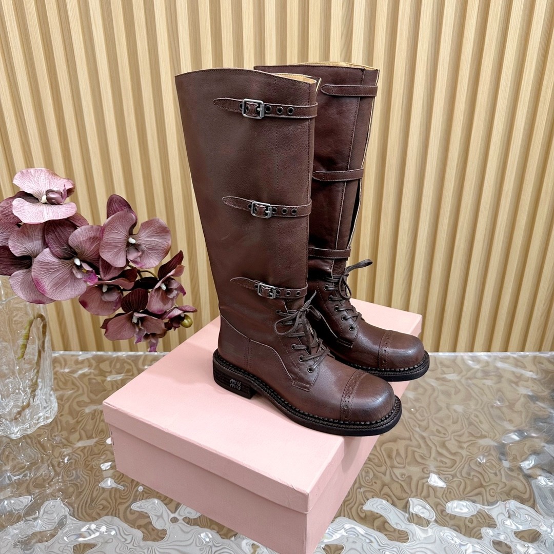 [TOP] Miu Miu Long Boots Calfskin - Chocolate - 711 Luxury