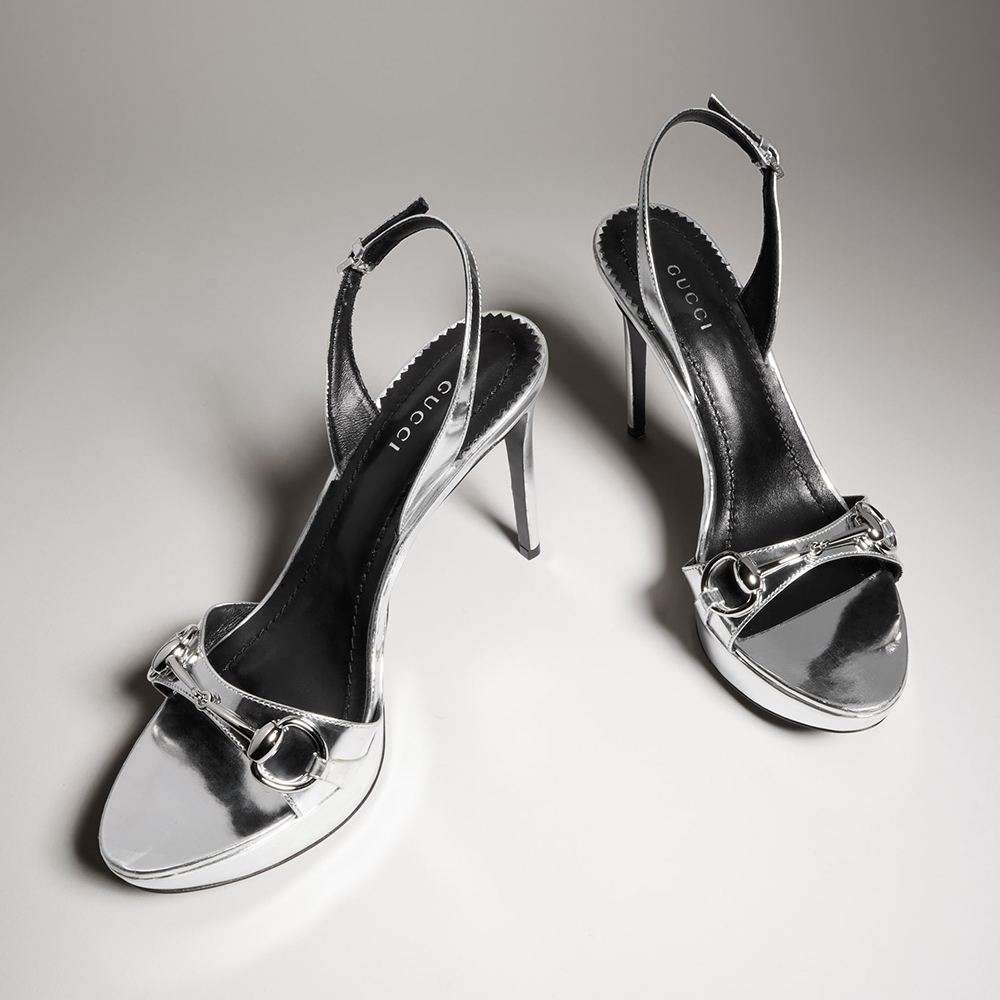 Gucci silver Shoes GUCCI Women's Donna platform sandal in metallic silver leather #393751 | Nigo Office