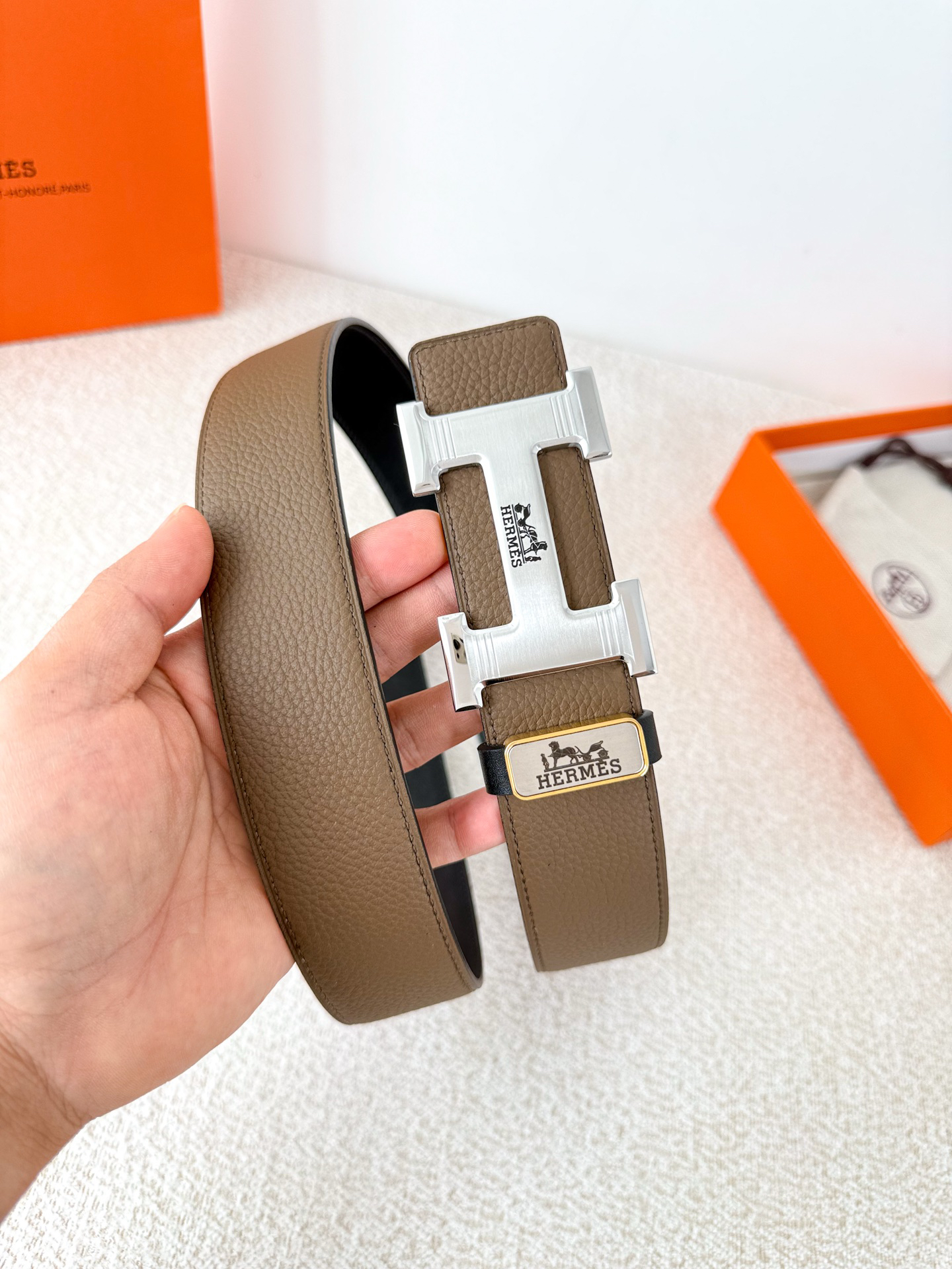 [TOP] HERMES Men's Buckle Logo Belt 3.8cm - Brown - 711 Luxury
