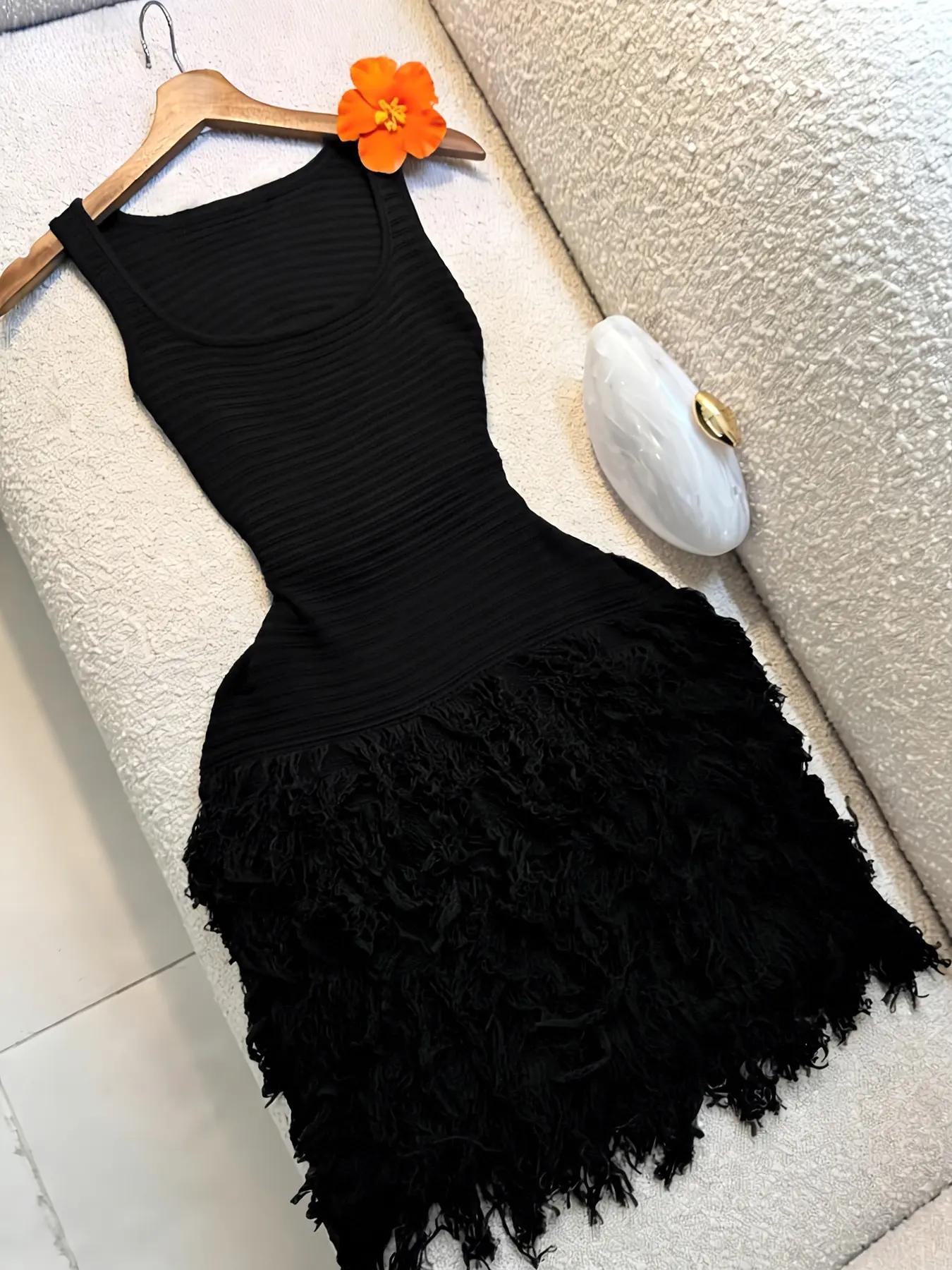 Elegant Knitted Bodycon Dress, Summer Vacation Fringe Skirt