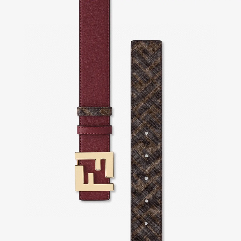 [TOP] FENDI Men's Belt Cowhide 4cm - Dark Red - 711 Luxury