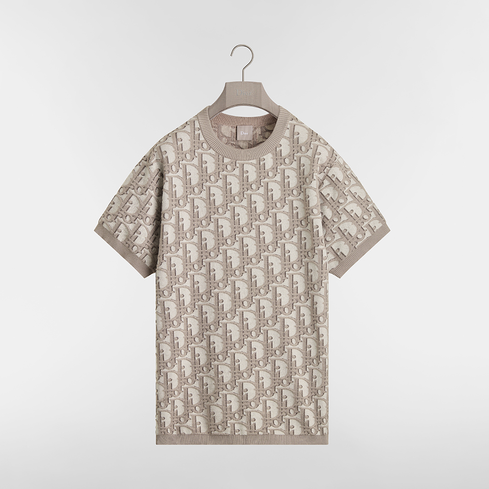 Dior beige Accessory DIOR Camiseta Dior Oblique corte regular Jacquard de algodón lana y seda beige #385304 | Nigo Office