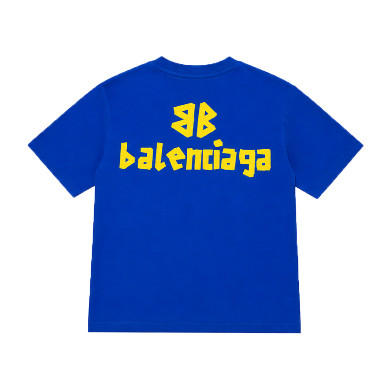 Balenciaga Unisex Kids Double-Sided Tape Effect Letter BB Logo Print Short Sleeve Cotton T-Shirt Boys Girls Basic Tee Sizes 100-160